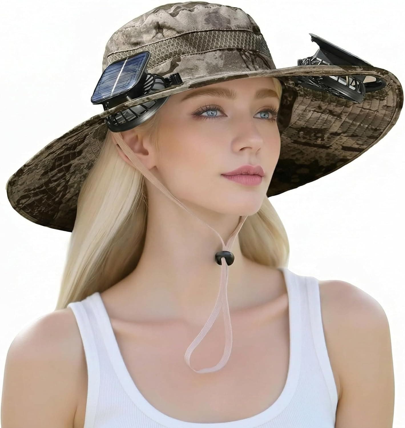 Outdoor Wide Brim Sun Hat with 2 Solar Powered Fan, Bucket Hat for Men Women, Fishing, Gardening & Beach Hat for Men - image 1