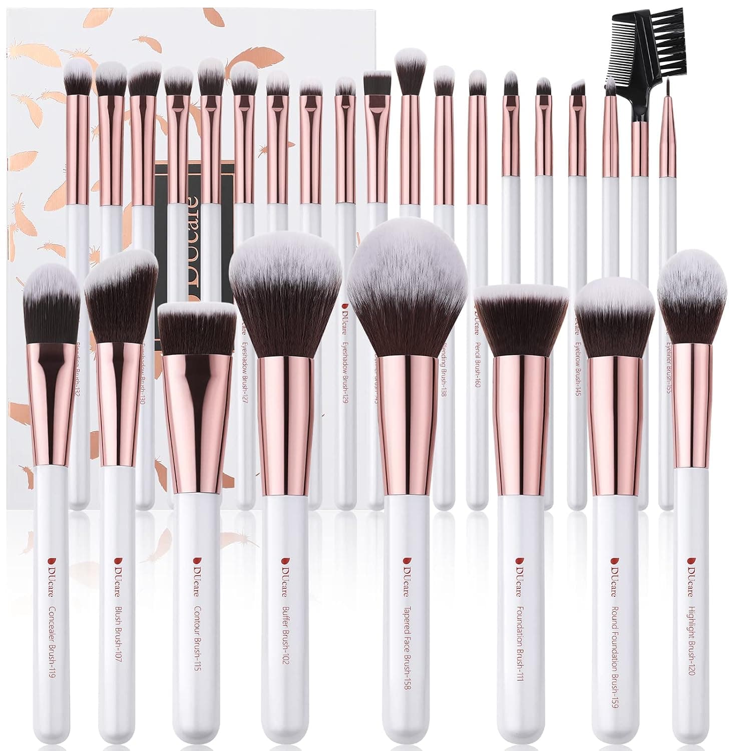 DUcare Makeup Brush Set Professional 27Pcs Makeup Brushes Premium Synthetic Kabuki Foundation Blending Face Powder Blush Concealers Eye Shadows Make Up Brushes Kit White
