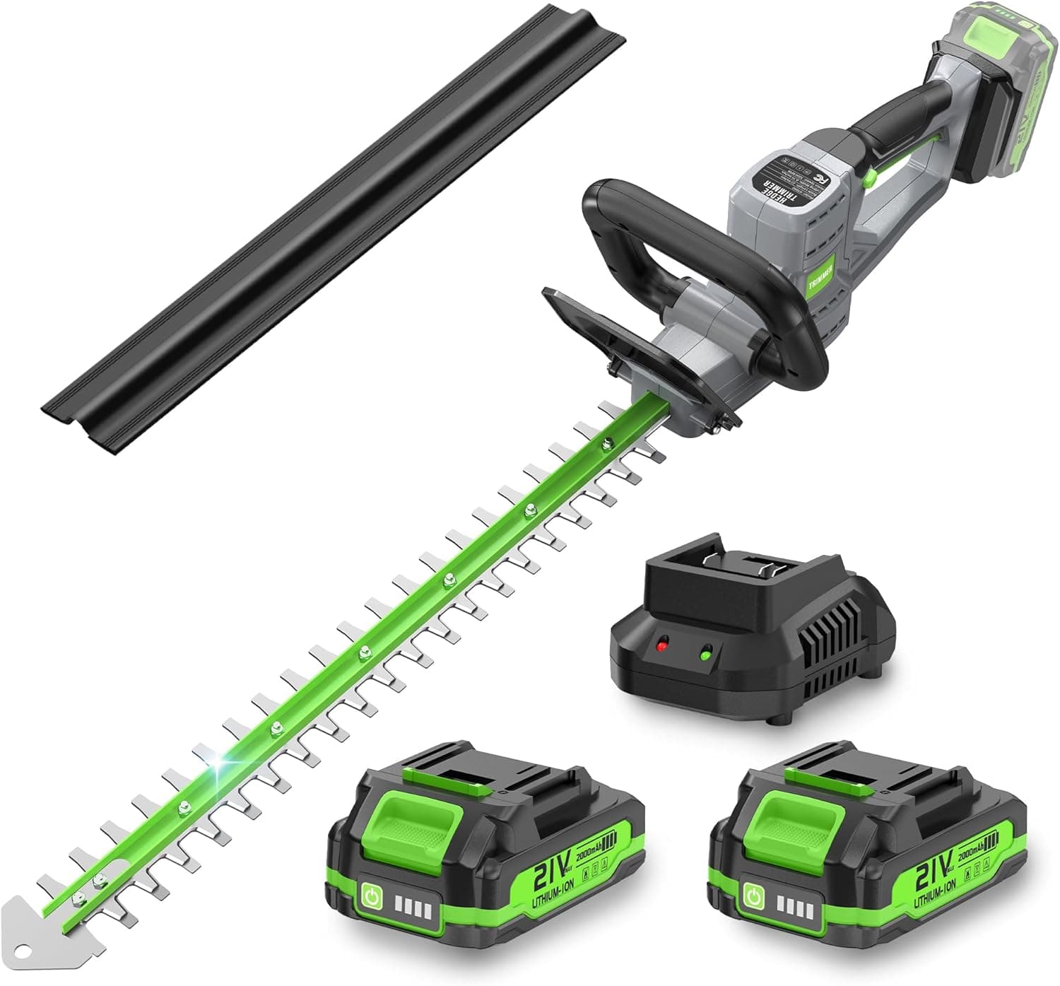 GROWORT 22" Cordless Hedge Trimmer – 21V with 2×2.0Ah Batteries & Fast Charger