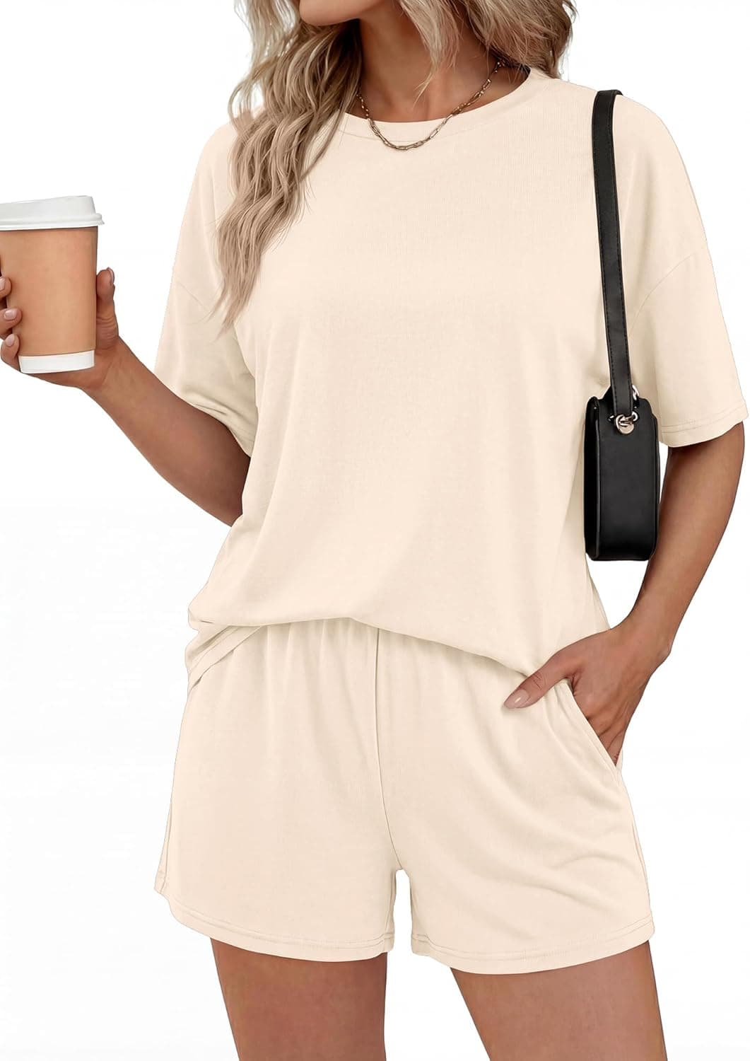 BTFBM 2 Piece Lounge Sets For Women 2026 Summer Airport Travel Vacation Outfits Loose Matching Clothing Spring Short Set