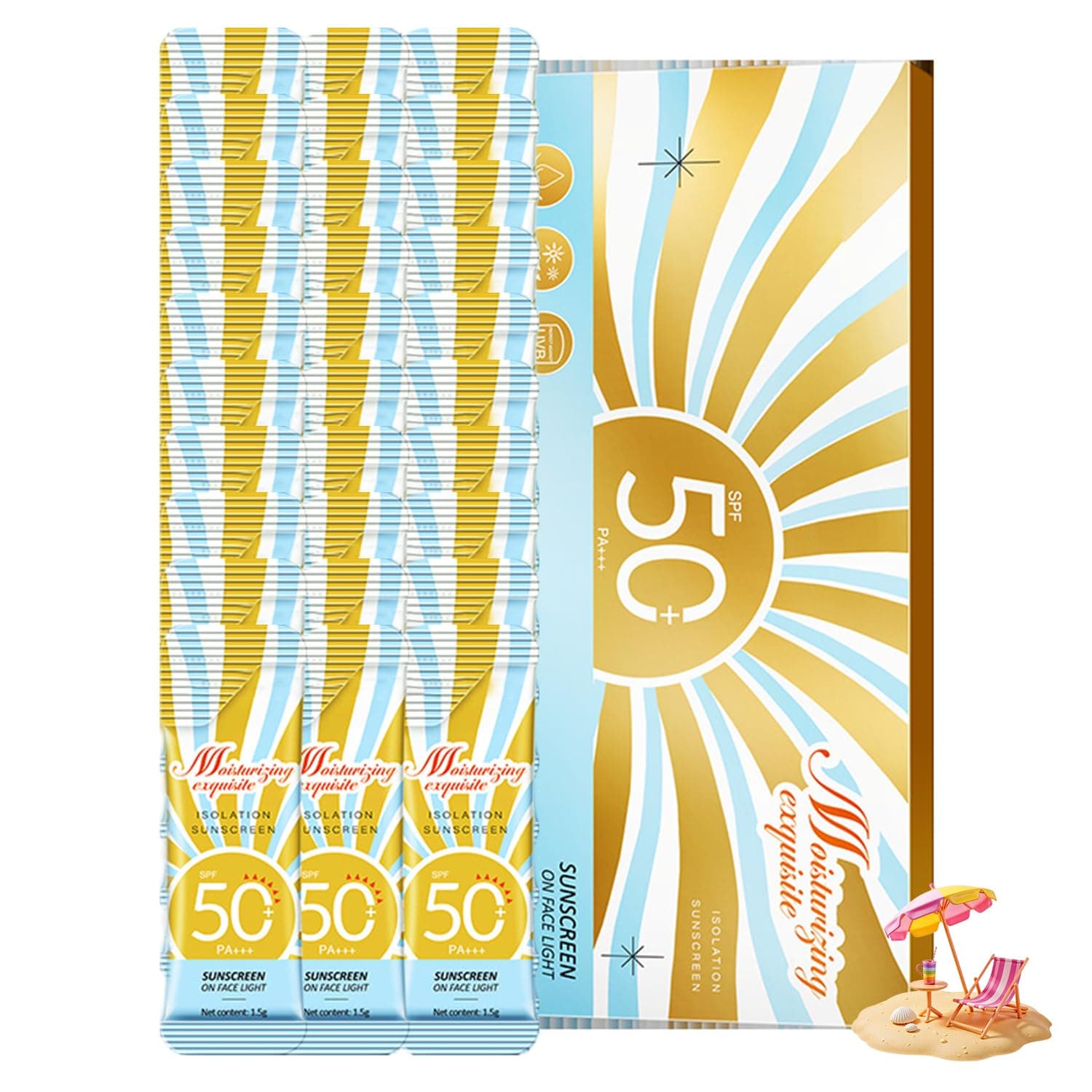 30 Pack Mini Sunscreen SPF50+ PA+++, Travel Size Sunscreen for Face and Body, Mini Sunscreen Bulk for Vacation, Outdoor Sport, Daily Use, Summer Party, Waterproof, Lightweight, Non-Greasy, Hydrate