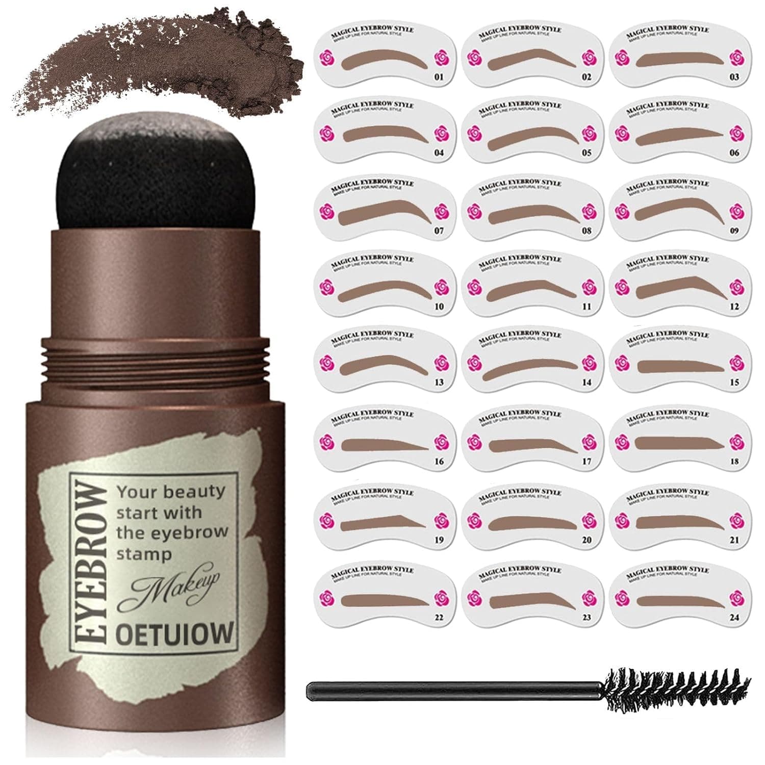 Eyebrow Stamp and Eyebrow Stencil Kit, Eye Brow Stencil Kit for Beginners 24 Reusable and Washable Eyebrow Shaping Kit, Brow Stencil and Stamp Kit Smudge-Proof & Long-Lasting (Black Brown)