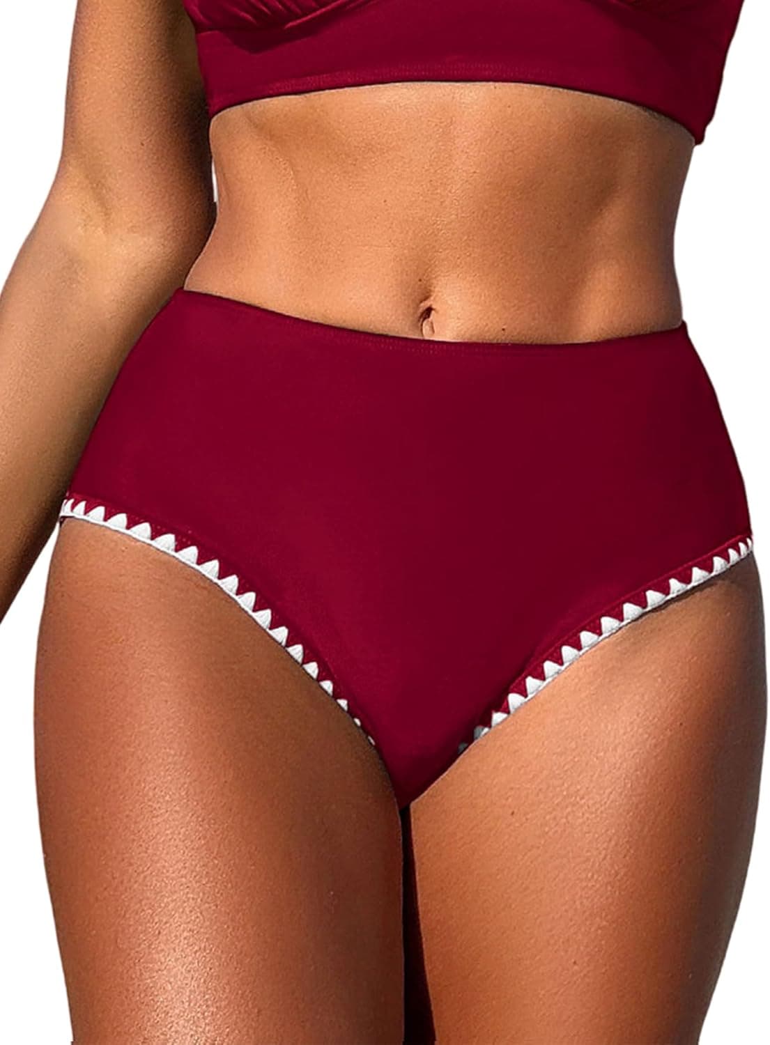ZAFUL Women High Waisted Bikini Bottoms Retro Basic Full Coverage Color Block Bikini Tankini Swimsuit Briefs