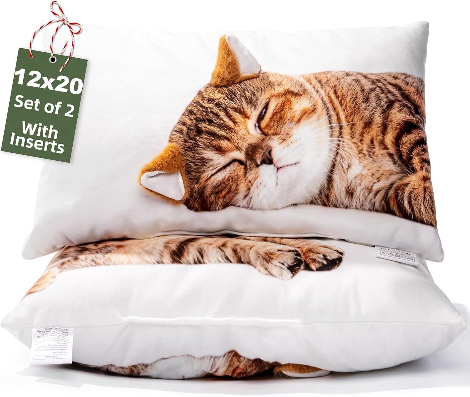 Cat Plush Pillow 12x20, Set of 2 Cat Stuffed Animals Cute Plushies for Girls, Soft Plush Throw Pillow Doll Decoration Birthday Gift for Kids Boys Cat Lovers Party