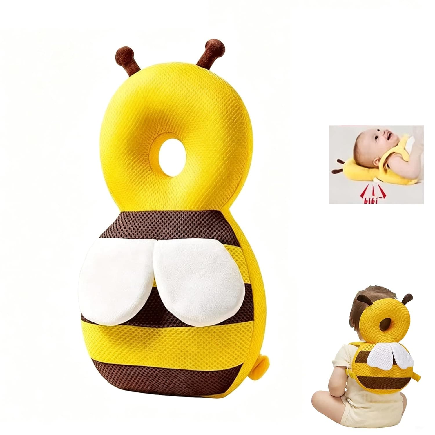 Baby Head Protector Backpack with Knee Pads, Soft Breathable Safety Cushion for Walking and Crawling, Unisex Toddler, Yellow Bee