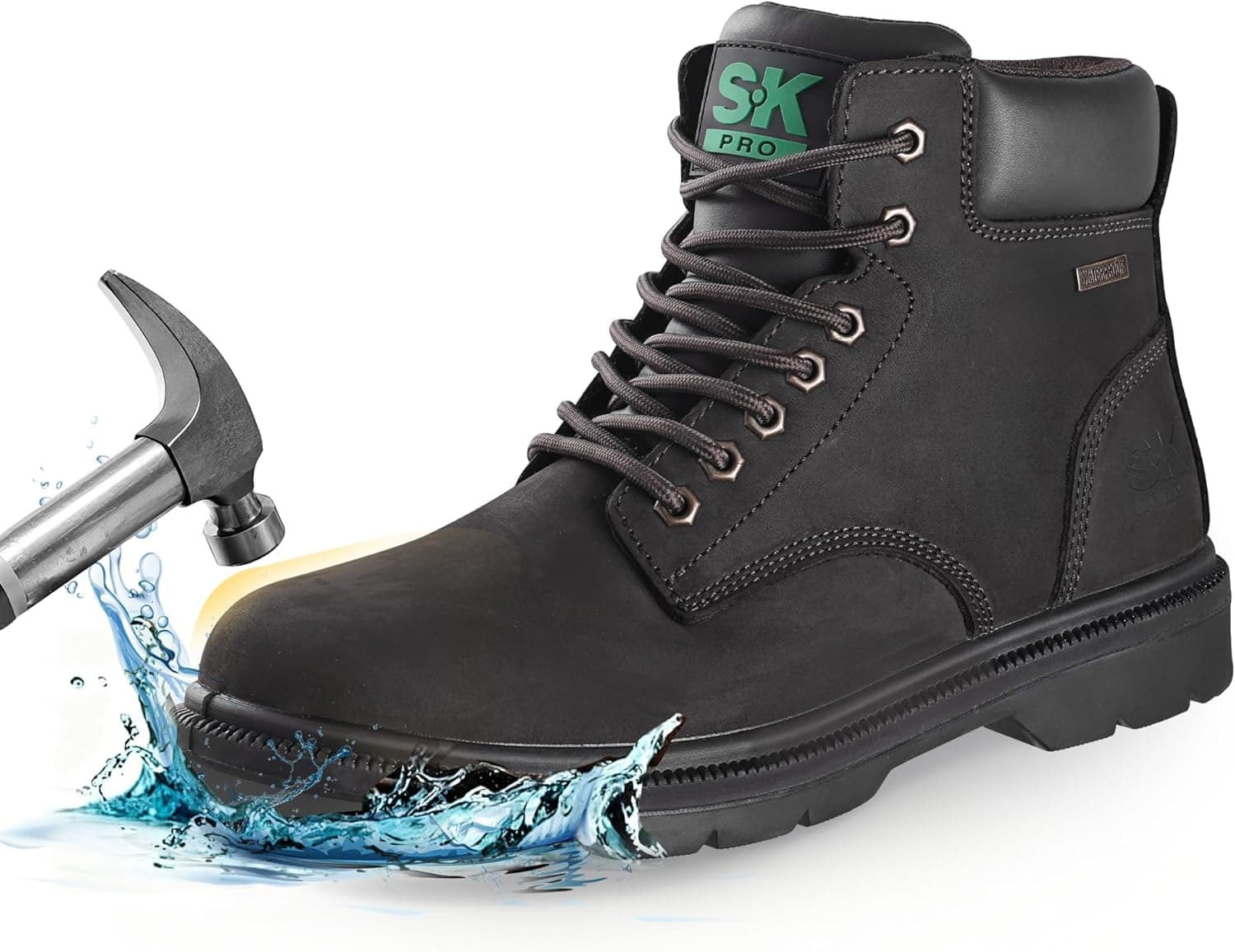 Steel Toe Work Boots for Men, Waterproof Non Slip Safety Shoes for Construction, Comfortable Leather Work Boots - image 1