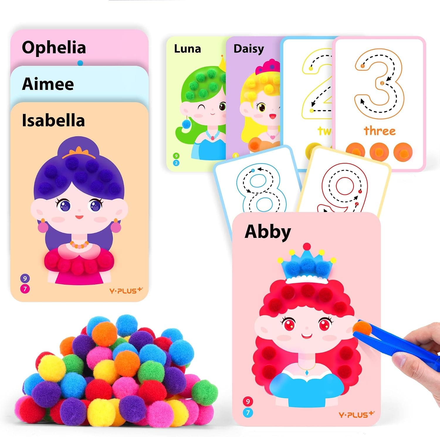 YPLUS Pom Poms Arts and Crafts Kit for Kids, Toddler Creativity Crafts Supplies - Preschool DIY Sensory Montessori Activities - Fine Motor Skills Toys for Kids, Boys and Girls Ages 3-5 4-6 4-8