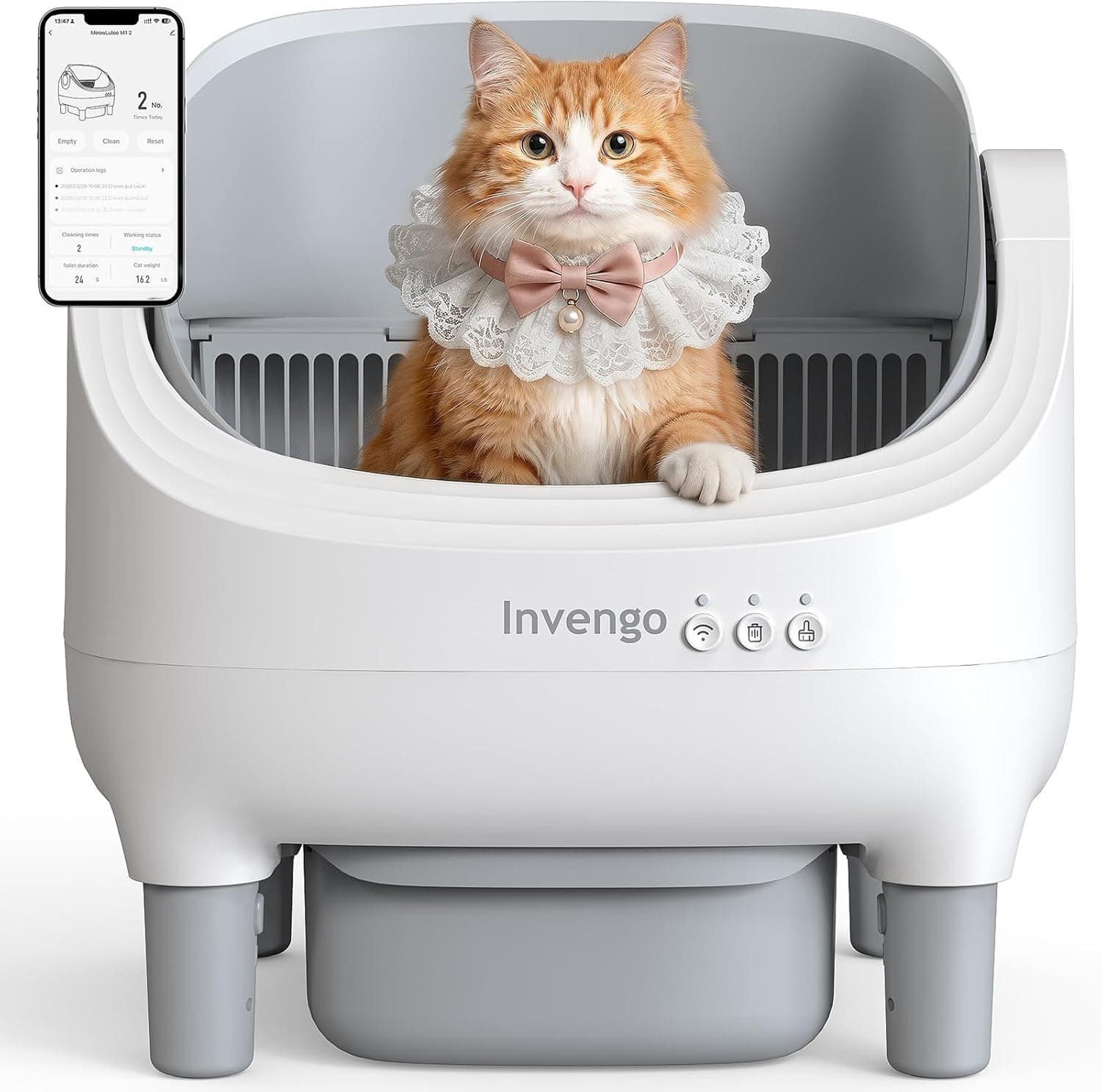 Invengo Self Cleaning Litter Box, Open Top Automatic Litter Box with App Control for Multiple Cats, Safety Sensors Protection, Odor Control Includes 2 roll Liners,Large Waste Bin, Dark Gray - image 1