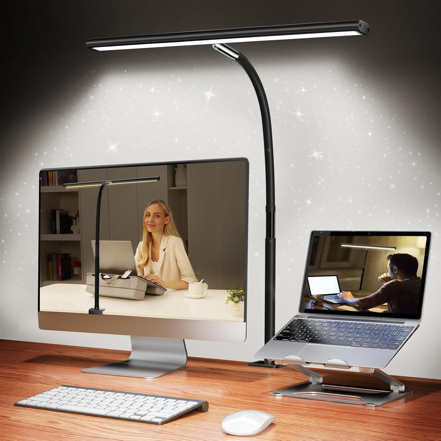 Airlonv LED Desk Lamp for Office Home, Eye-Caring Desk Light with Stepless Dimming Adjustable Flexible Gooseneck, 10W USB Adapter Desk Lamp with Clamp for Reading, Study, Workbench (Black) - image 1