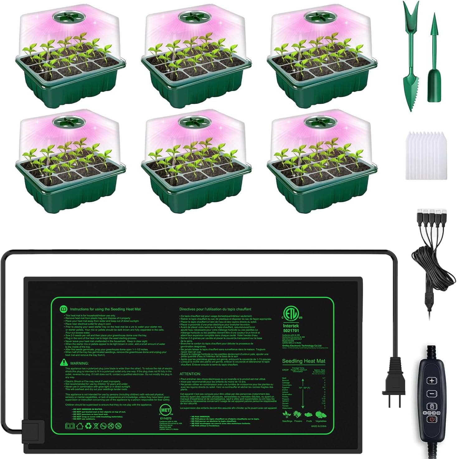 Seed Starter Trays with Grow Lights and Heat Mat Plant Starting Kit for Mini Greenhouse Germination