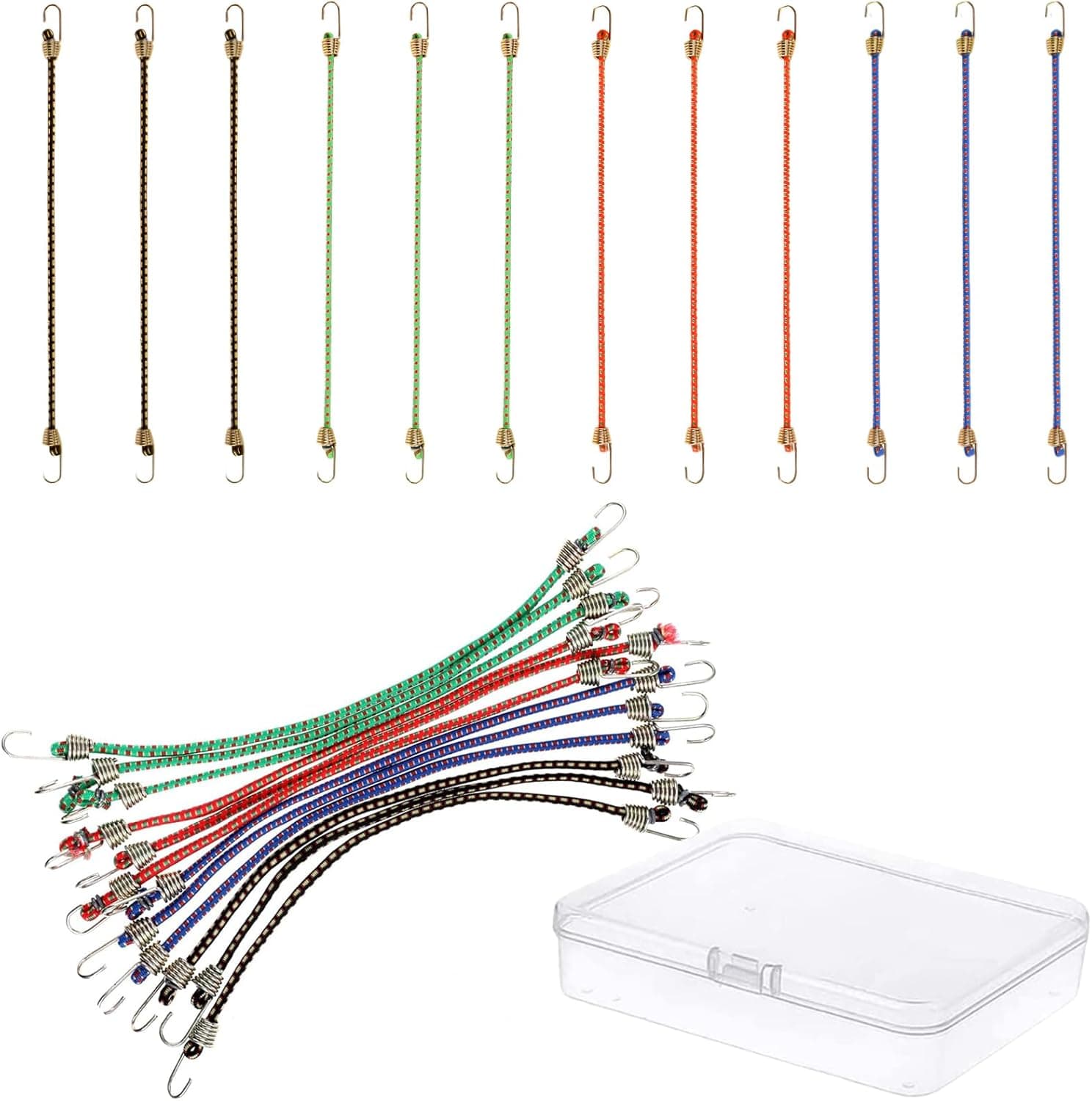 Small Bungee Cords with Hooks 12 Pieces, Mini Bungee Cord Hooks Adjustable Bungee Cord for Luggage Roof Rack Hang Outdoor Tent Tarp Bike Car RV Camping Tool Cargo Accessory - image 1