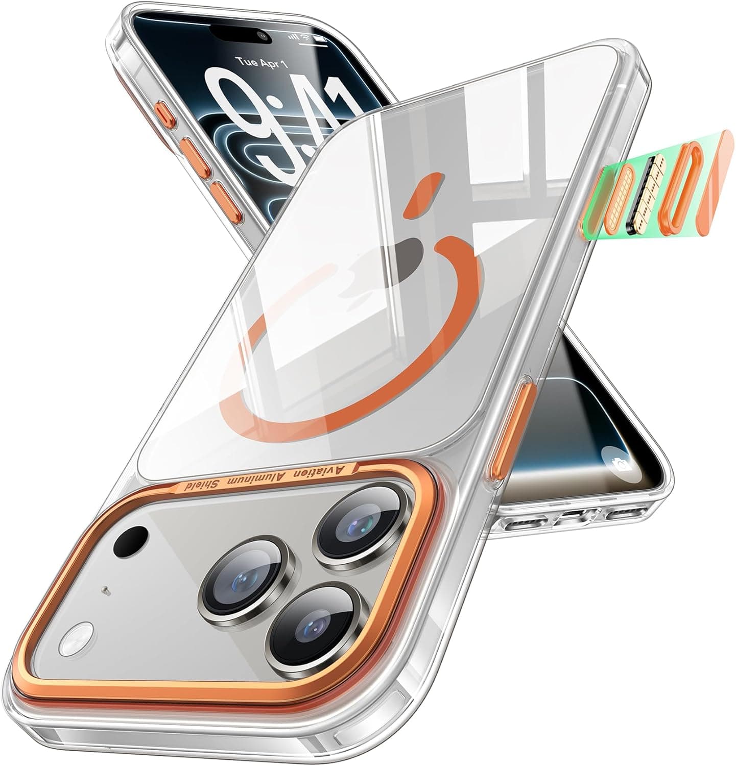 Maledan for iPhone 17 Pro Max Case - Clear Magnetic 17 Pro Max Phone Case with Magsafe, Camera Control, Aluminum Camera Frame, Military Grade Protection Phone Cover for iPhone 17 Pro Max Clear Orange