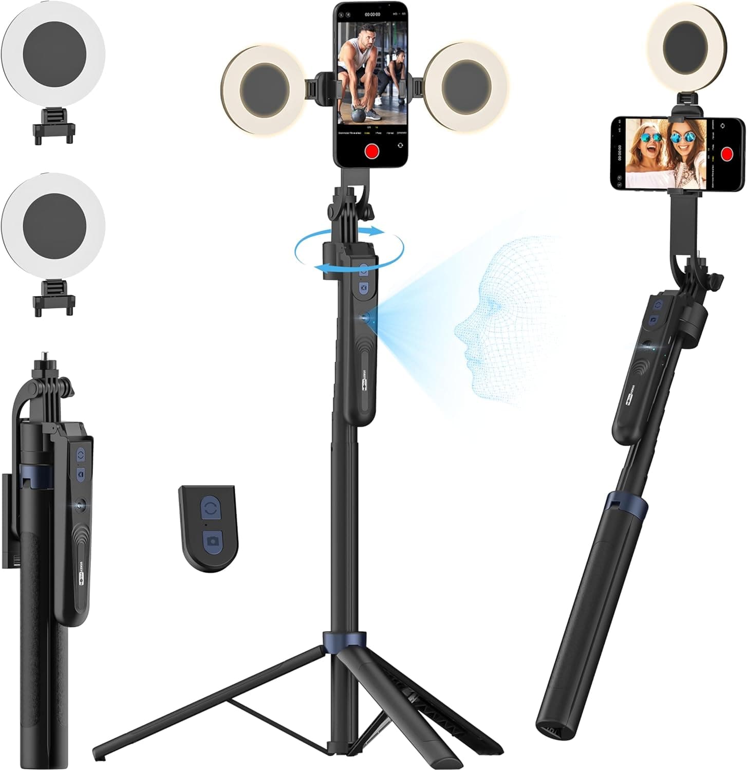 Auto Face Tracking Tripod 360 Rotation,Phone Tripod for iPhone w/Fill Light,Selfie Stick for iPhone w/Remote Control,70” Phone Holder Video Recording for Content Creators TikTok(UTK-02) - image 1