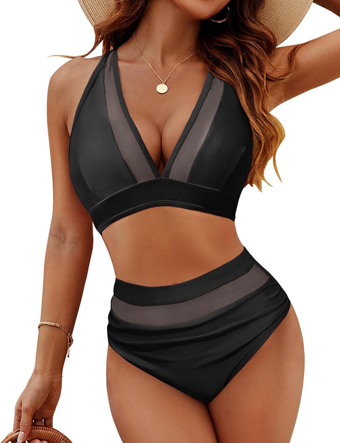 ZAFUL High Waisted Tummy Control Ribbed Bikini Set Full Coverage Cute Bathing Suit Striped Going Out Two Piece Swimsuit - image 1