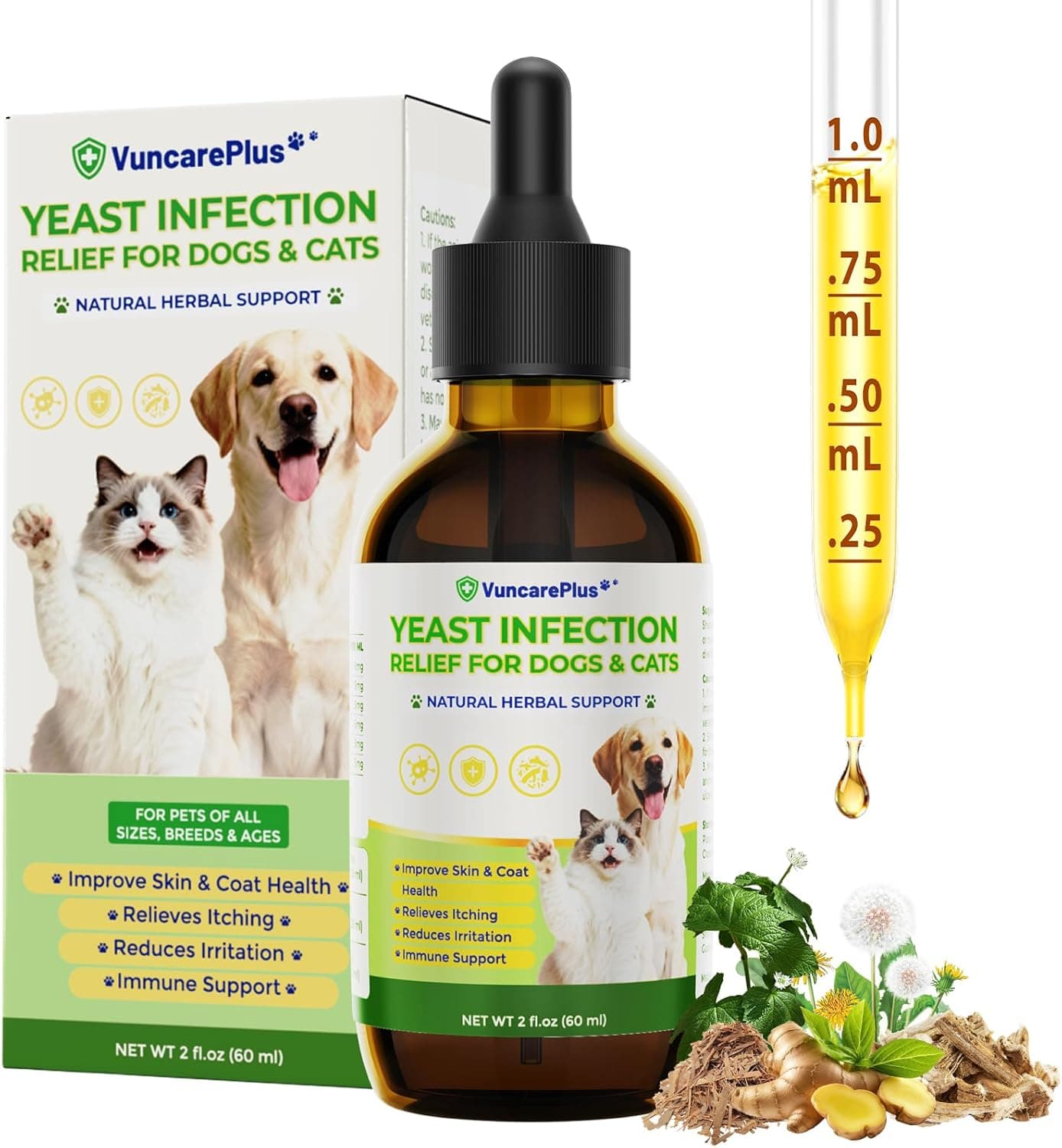 Natural Yeast Relief Drops for Dogs & Cats – 2 fl oz Herbal Ear & Skin Support for Itching, Paw Licking, Hot Spots & Odor Control – Apple Cider Vinegar & Goldenseal – Chicken Flavor Liquid Drops
