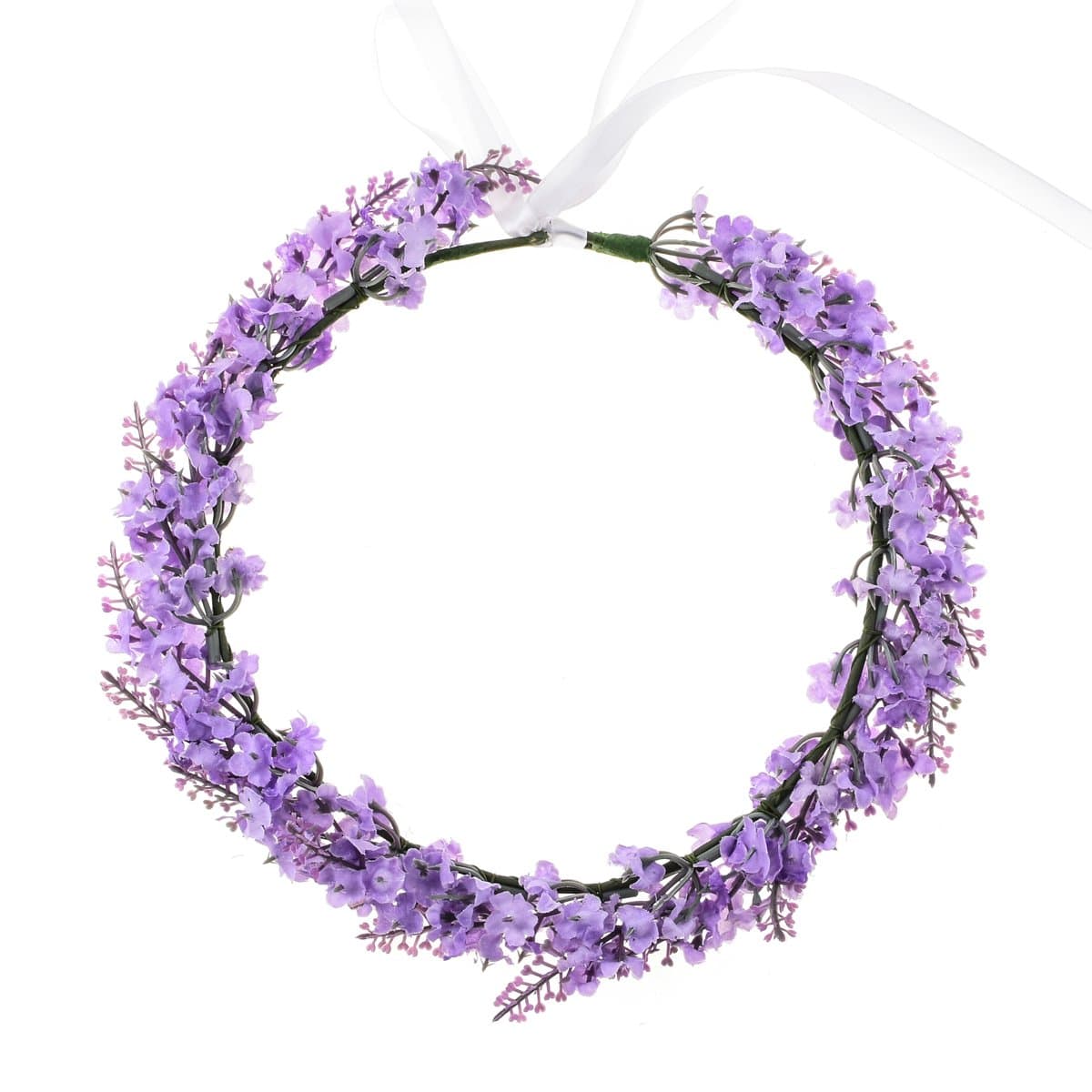 Lavender Headband Bridal Woodland Garland Flower Hair Wreath Wedding Accessories BOHO Crown Beach Girls Headpiece (Purple)