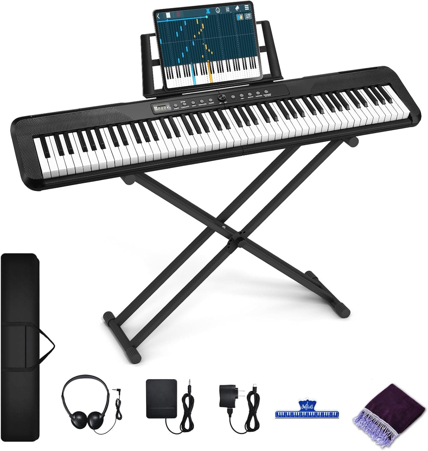 Veitob 88 Key Electric Digital Piano with Semi-Weighted Keys, MIDI & Sustain Pedal for Beginner Adults