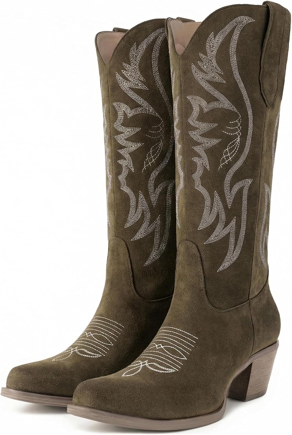 Women Mid Calf Cowboy Boots Western Ponited Toe Embroidered Chunky Heel Cowgirl Boots - image 1