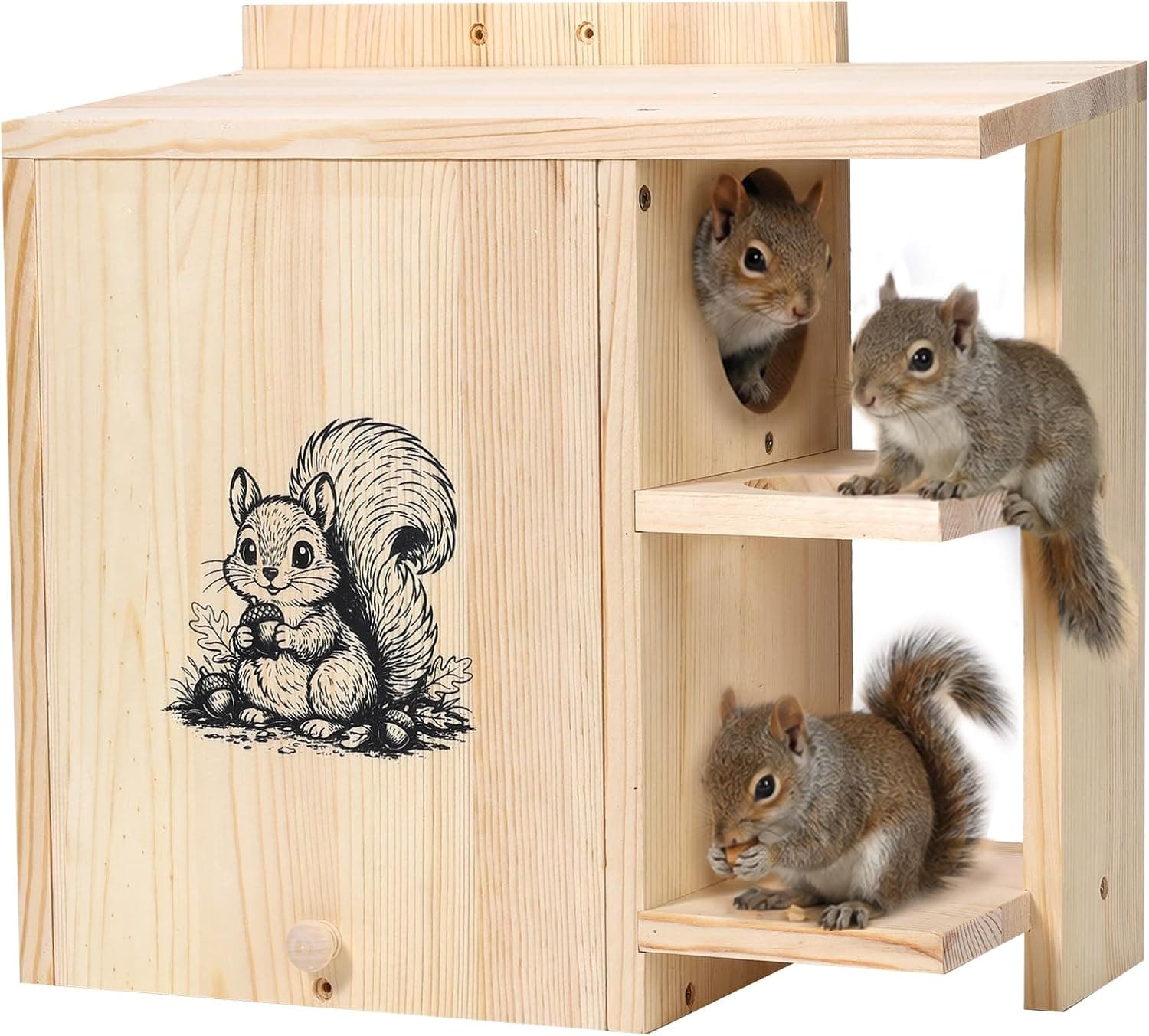 Large Widened Squirrel House for Outside, Waterproof Squirrel Nesting Box with External Platform & Porch, Anti-Predator Solid Wood Wildlife Shelter for Backyard, Easy to Assemble, 16×14.5×8 Inch
