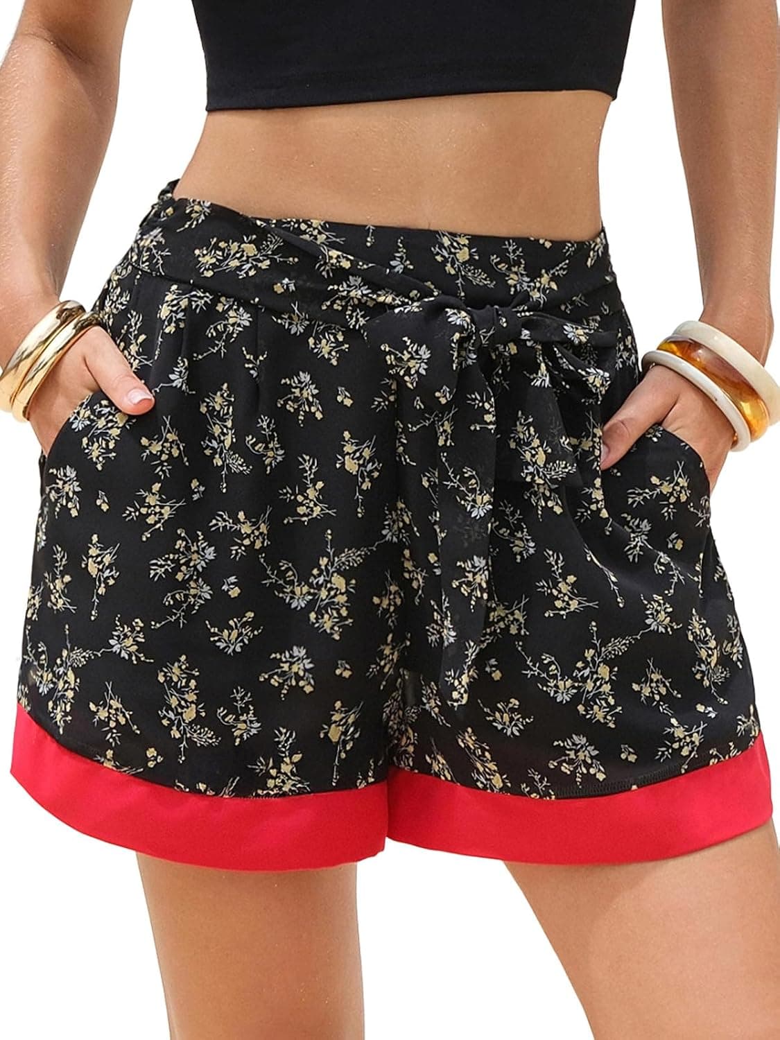 EXLURA Womens High Waist Boho Shorts Zebra Print Color Block Tie Knot Summer Beach Vacation Flowy Shorts with Pockets 2026 - image 1