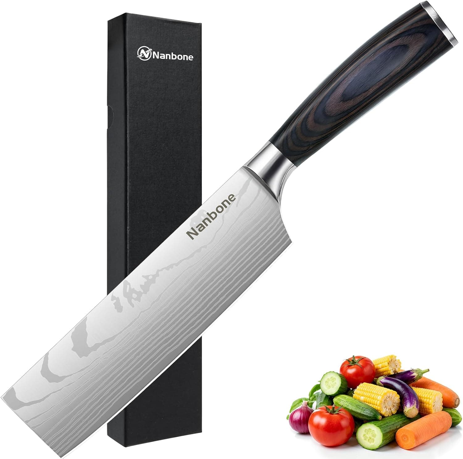 Nakiri Knife 7 Inch Sharp Meat Cleaver and Vegetable Kitchen Knife Damascus Asian Chef Knife for Home and Kitchen with Ergonomic Handle High Carbon Stainless Steel knife Chef Cooking Gift