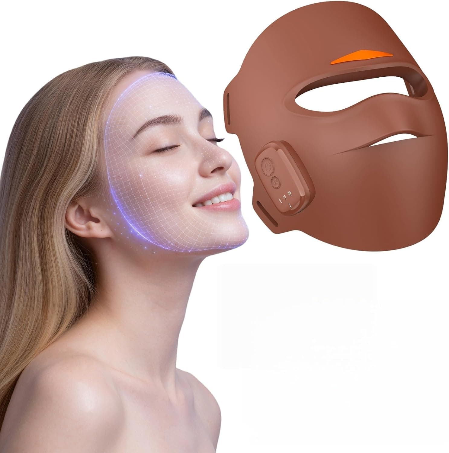 4D Wireless Red Light Therapy Mask for Face, LED Light Therapy Mask with 4 Modes and Timer, True Wireless & Soft Silicone, Portable, Brown