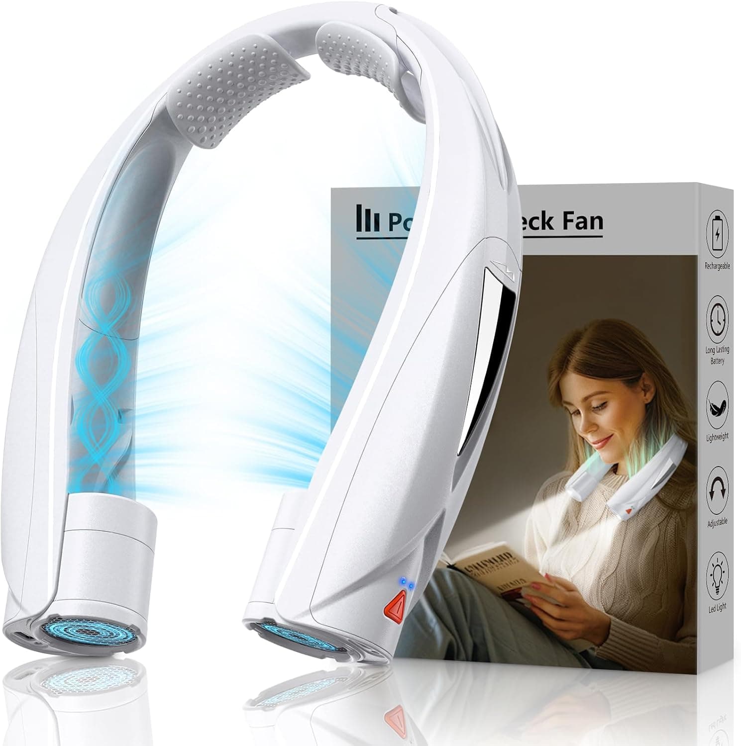 Laimiod Portable Neck Fan - with LED Book Light, 6-20 Hrs Long Battery, 6-Speed Adjustable, USB-C Rechargeable, Ultra Quiet, Hands-Free Personal Cooling for Men Women Outdoor Indoor