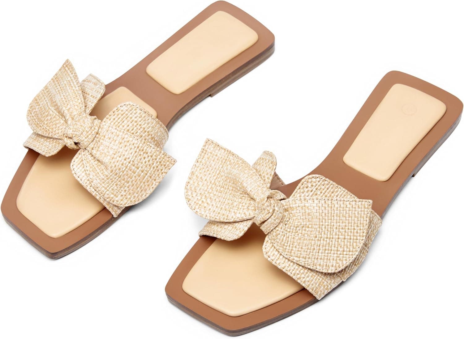 LAICIGO Womens Slip on Bow Sandals Dressy Comfortable Flat Sandals Square Toe Summer Slides