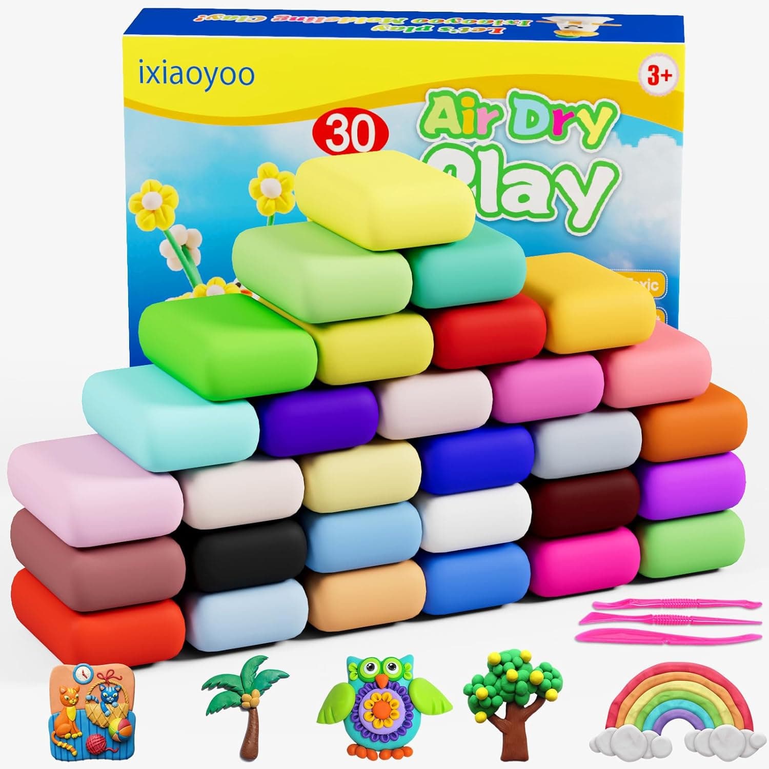 Ixiaoyoo Air Dry Clay, 30 Colors Modeling Clay for Kids, DIY Model Crafts Toys with Sculpting Tools, Soft & Non-Sticky, School Projects & Home Party Favors, Birthday Gifts for Boys and Girls Aged 3–12 - image 1