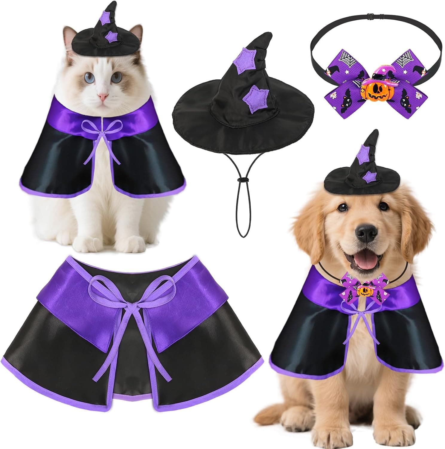 Witch Dog Halloween Costumes Funny Devil Vampire Dog Costumes Cape Hat for Medium Dogs Halloween Party Cosplay Costume for Medium Small Dogs Pets Cats