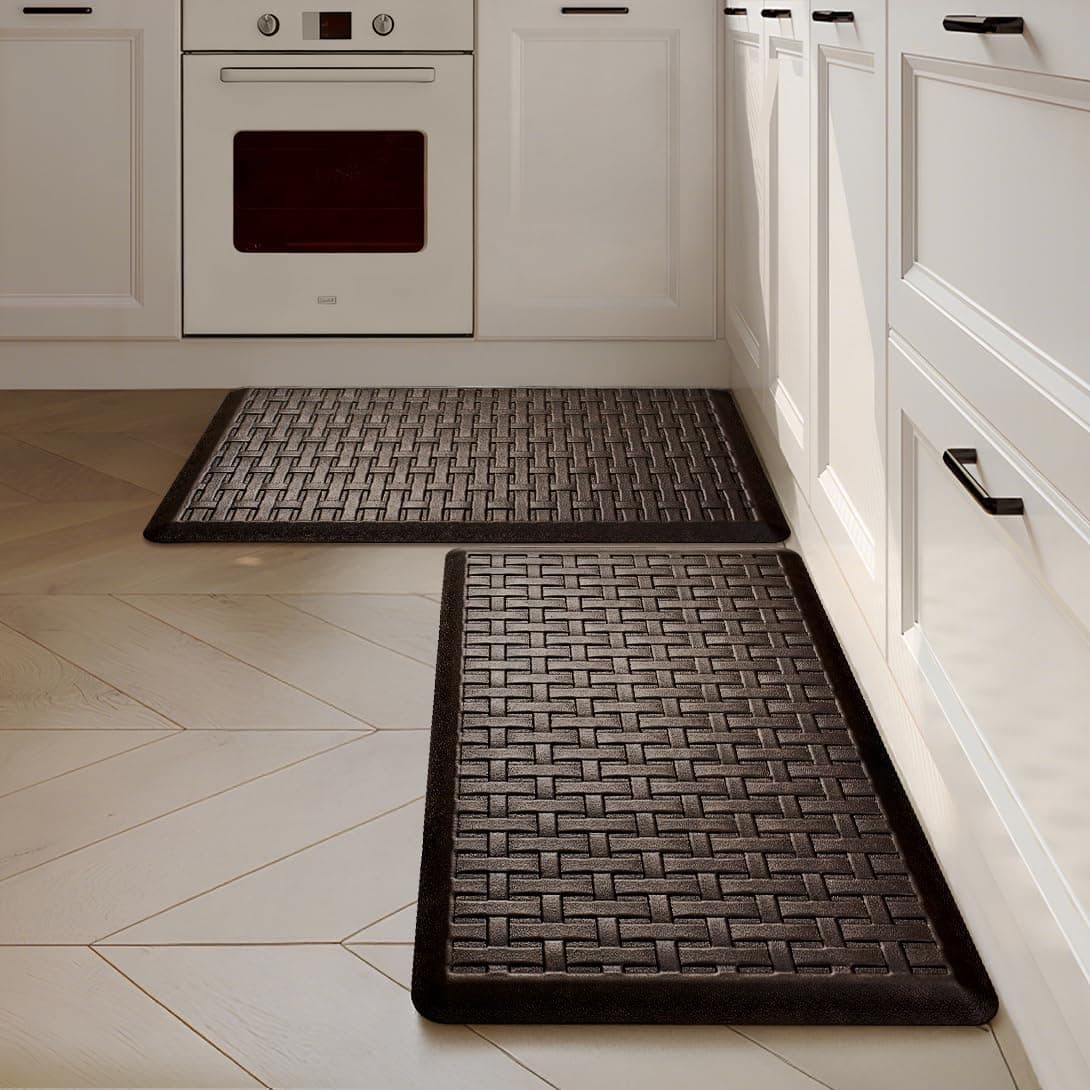 2PCS UKISS Kitchen Rugs, Cushioned Anti Fatigue Kitchen Mats for Floor, Waterproof Kitchen Rug，Non-Slip Comfort Standing Mat for Kitchen (Brown, 17.3"x28"+17.3"x28") - image 1