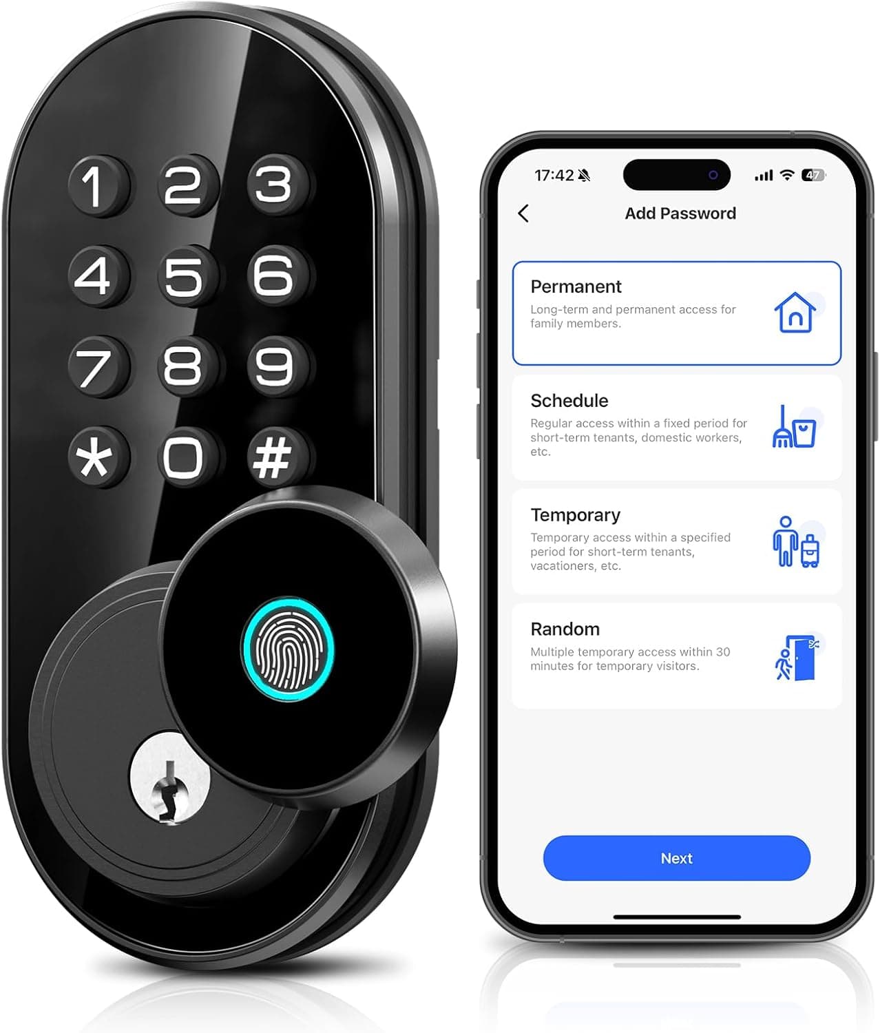 TEEHO TE342 Fingerprint Smart Keyless Entry Door Lock with Keypad, Bluetooth App Remote Control - Electronic Deadbolt for Front Door - Auto Lock - Matte Black - image 1