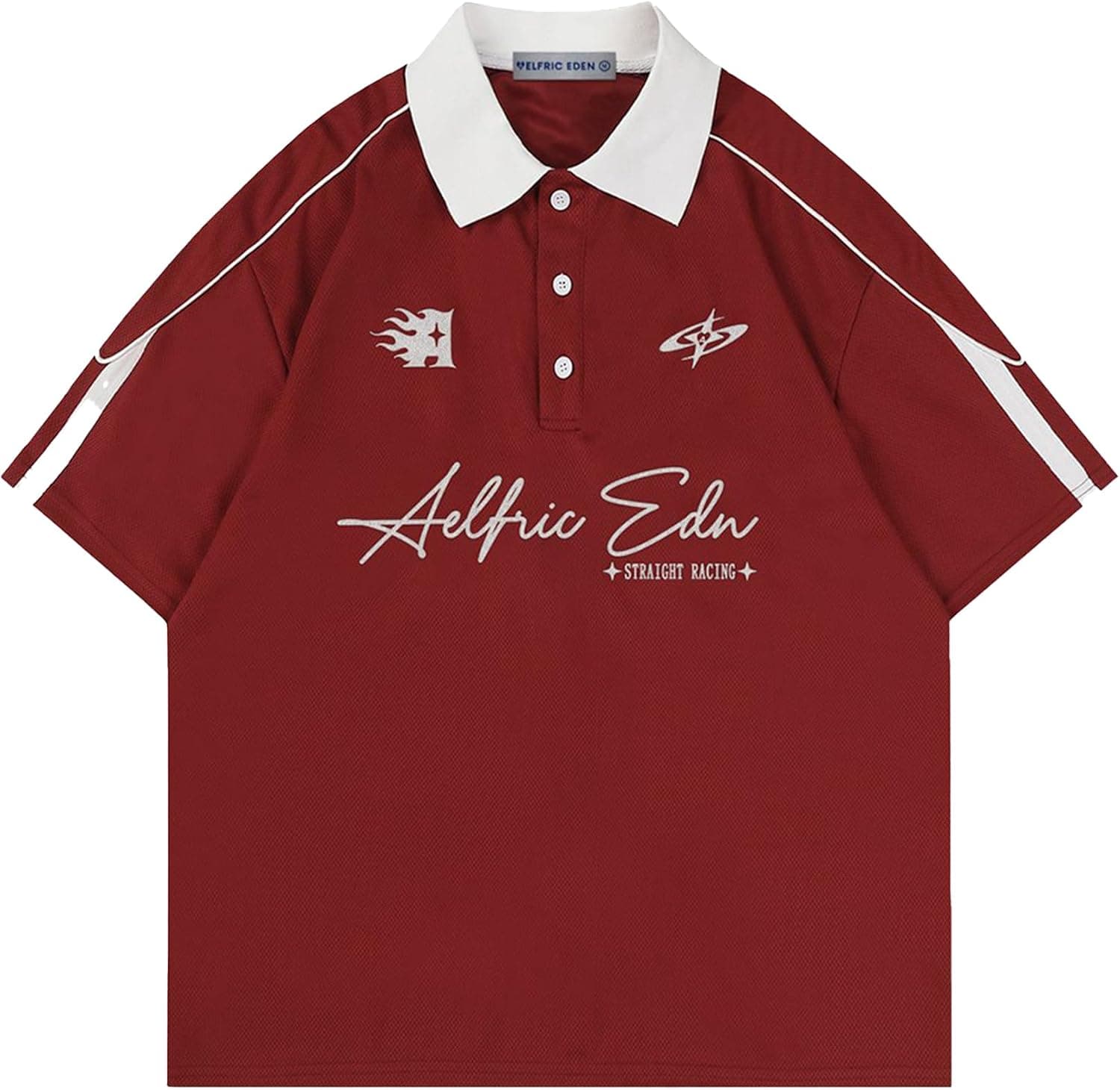 Aelfric Eden Mens Vintage Letter Polo Tee Oversized Button Collar Graphic Patchwork T Shirt Short Sleeve Summer Tops - image 1
