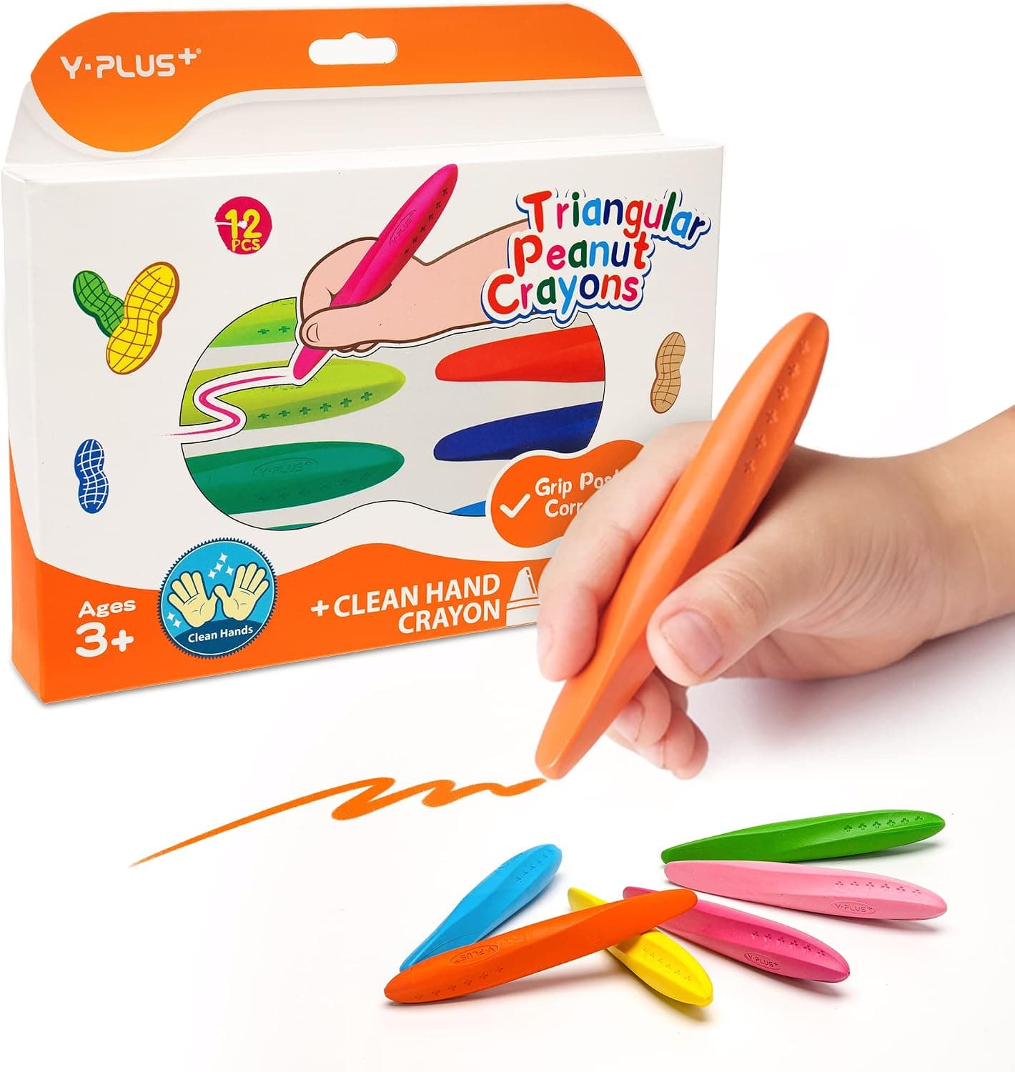 YPLUS Triangle Crayons for Kids - Washable Toddlers Crayons 12 Colors, Non Toxic Handwriting Posture Correction Coloring Art Supplies