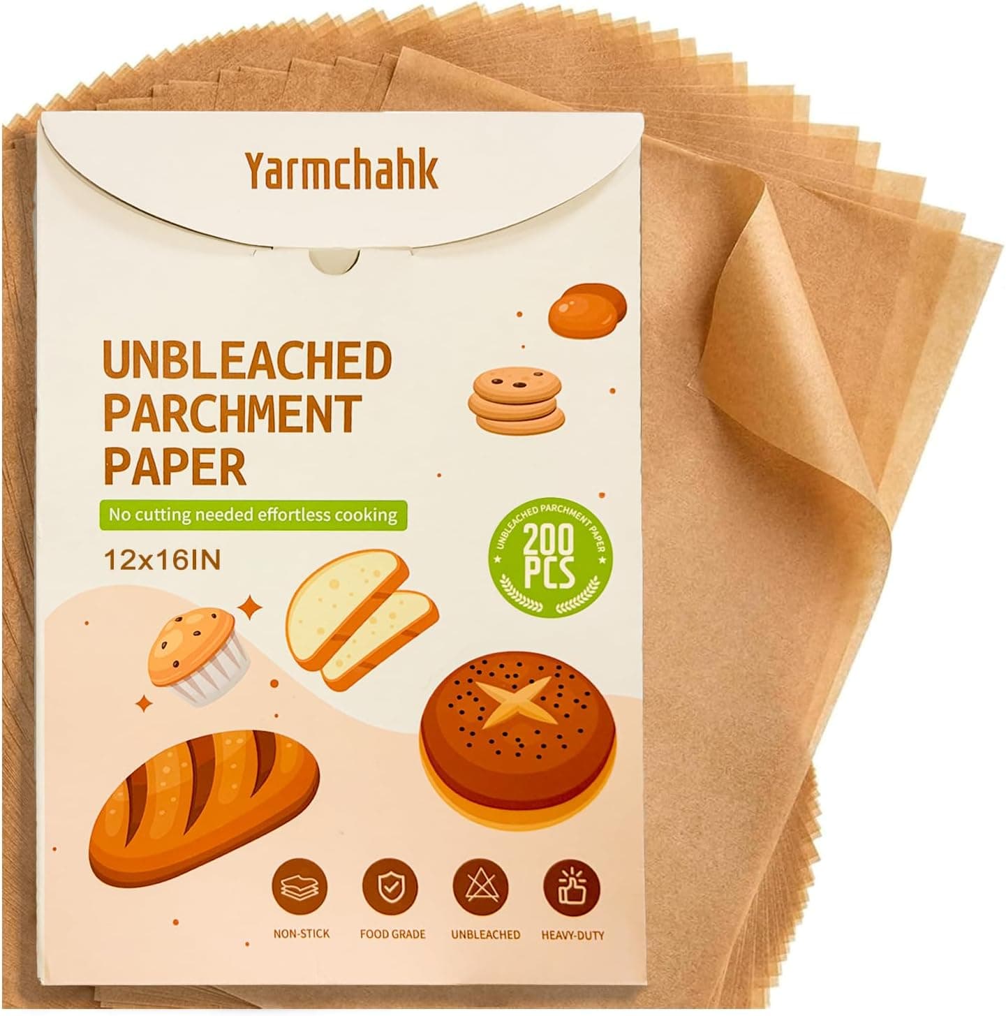 200pcs Unbleached Parchment Paper Sheets, 12x16In Precut Cooking Paper Liners for Baking Sheets, Air Fryer, Microwave, Grilling, Oven, Non-Stick,Non-Toxic, Oil Proof, Food Grade