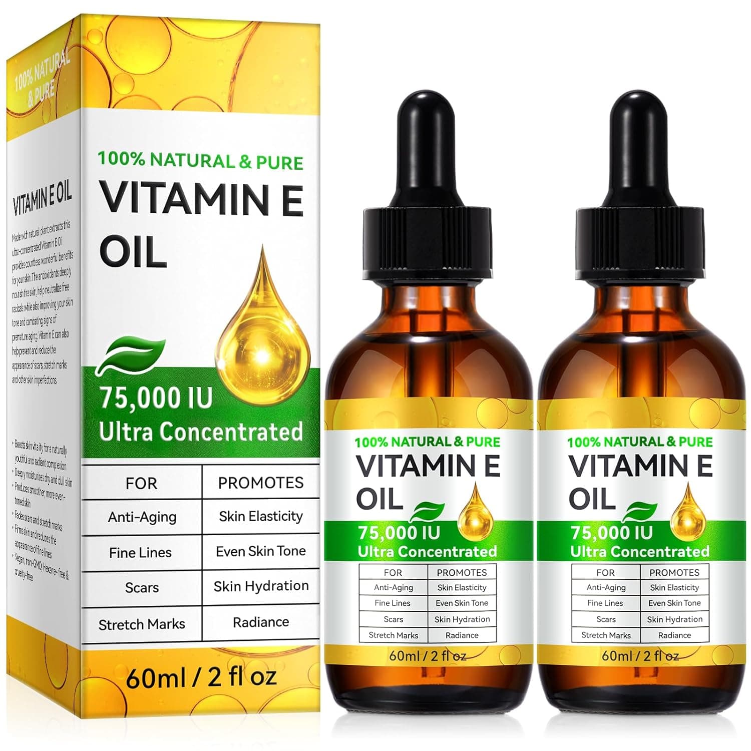 Tiuedu 2PCS Natural Vitamin E Oil – Ultra‑Concentrated Moisturizing Serum for Face, Hair & Scars