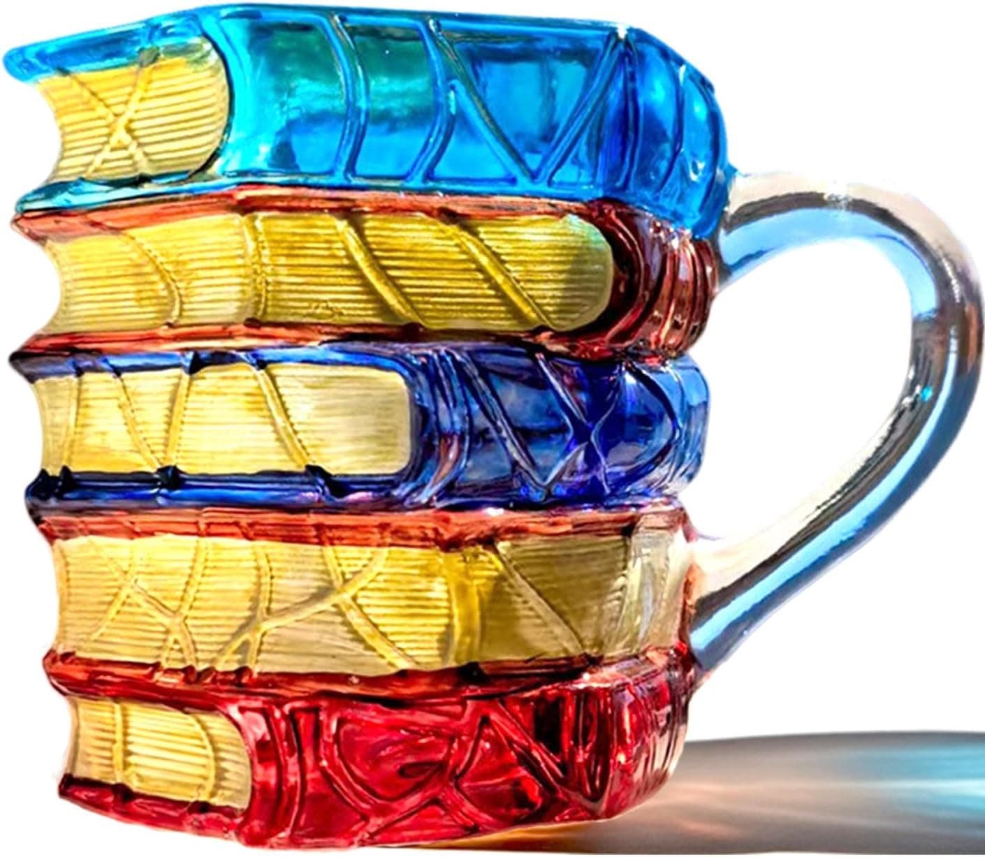 Artistic Book Stack Glass Coffee Mug, 7oz Handmade Tea Cups Cool Funny, Decorative Design for Book Lovers Gifts for Women and Man (Small)