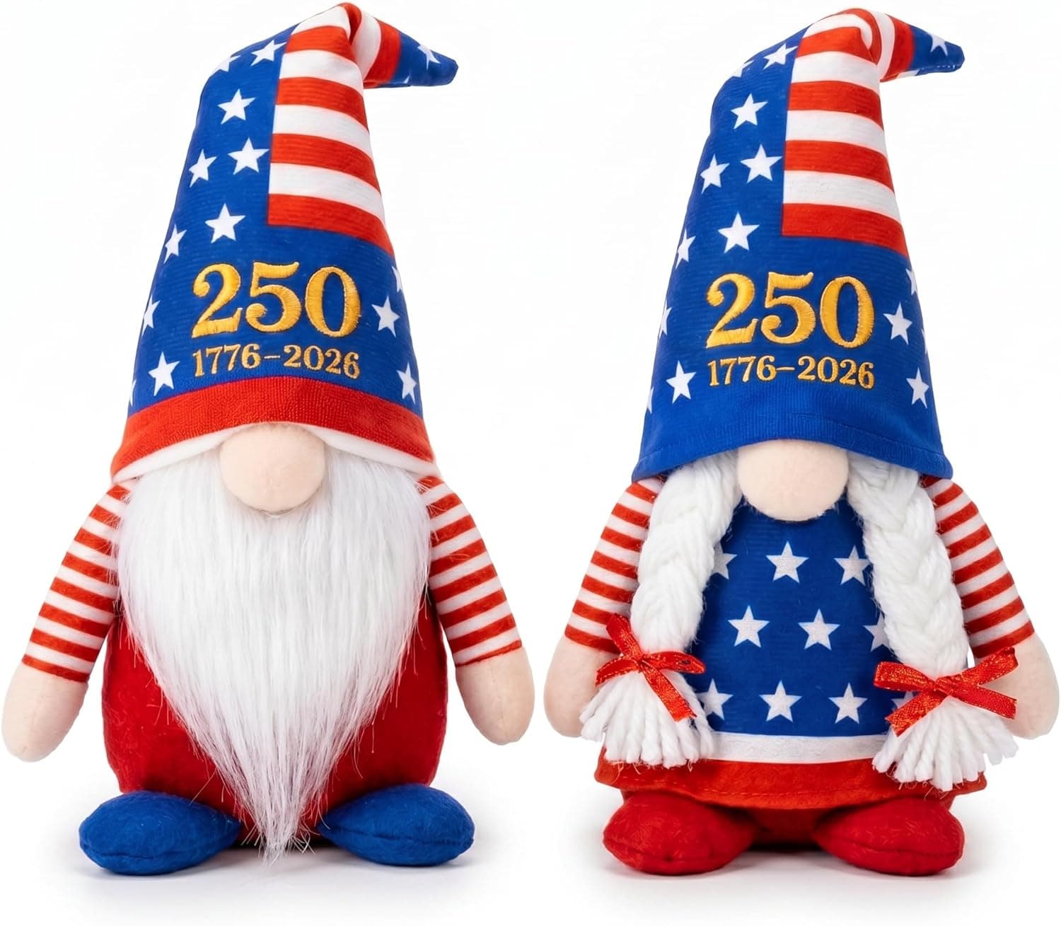 LEKSON 4th of July Decorations Patriotic Gnomes, 250 Anniversary USA Merchandise, Red White and Blue Independence Day Home Table Decor, 1776-2026 Indoor American Gnome Set of 2