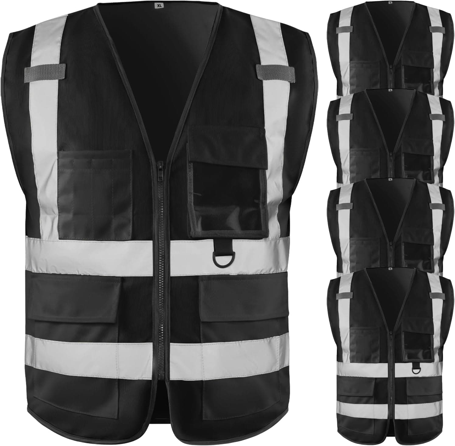 High Visibility Safety Vest for Men ，Class 2 Hi Vis Vest with Pockets, Reflective Vest for Construction Work, Volunteer, Cycling, Black 3XL 5 Pack - image 1