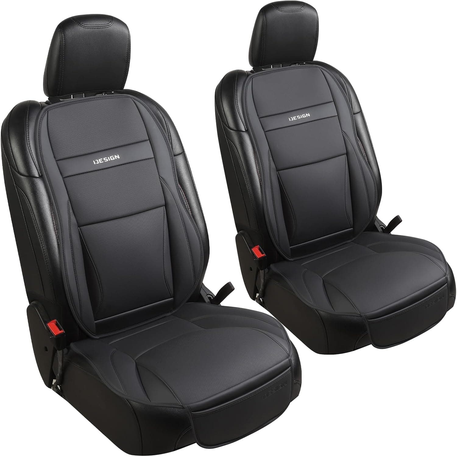 Car Seat Cover Protector for Front Seats – Waterproof, Breathable Faux Nappa Leather, Airbag Compatible, Dual Support for Waist & Legs, Universal Fit for Sedans, SUVs, Pickups (2pcs, Black)