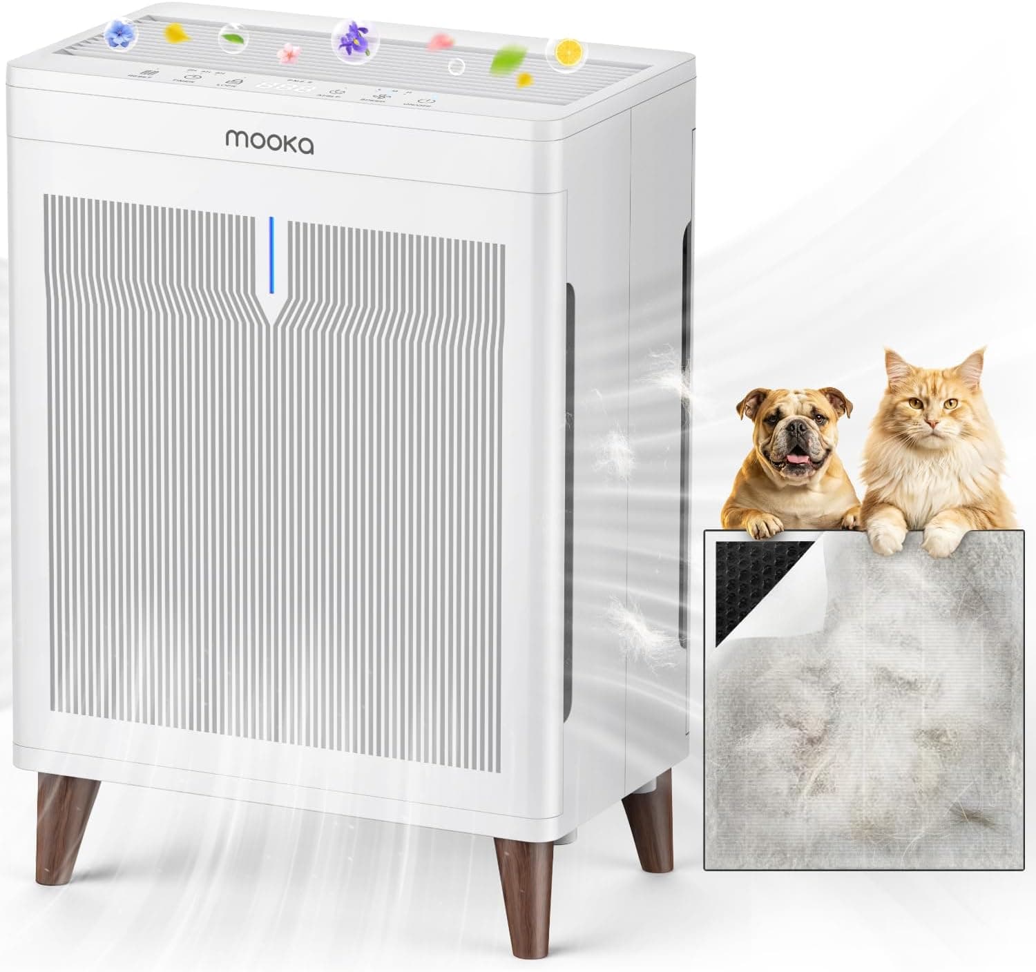 MOOKA Air Purifiers for Home Bedroom Large Room 3000 Ft², Double-Sided HEPA Air Cleaner with Washable Pre-Filter, PM2.5 Air Quality Monitor, Auto Mode, 20dB Air Filter for Pets Hair Odor Dust, HKB320F - image 1