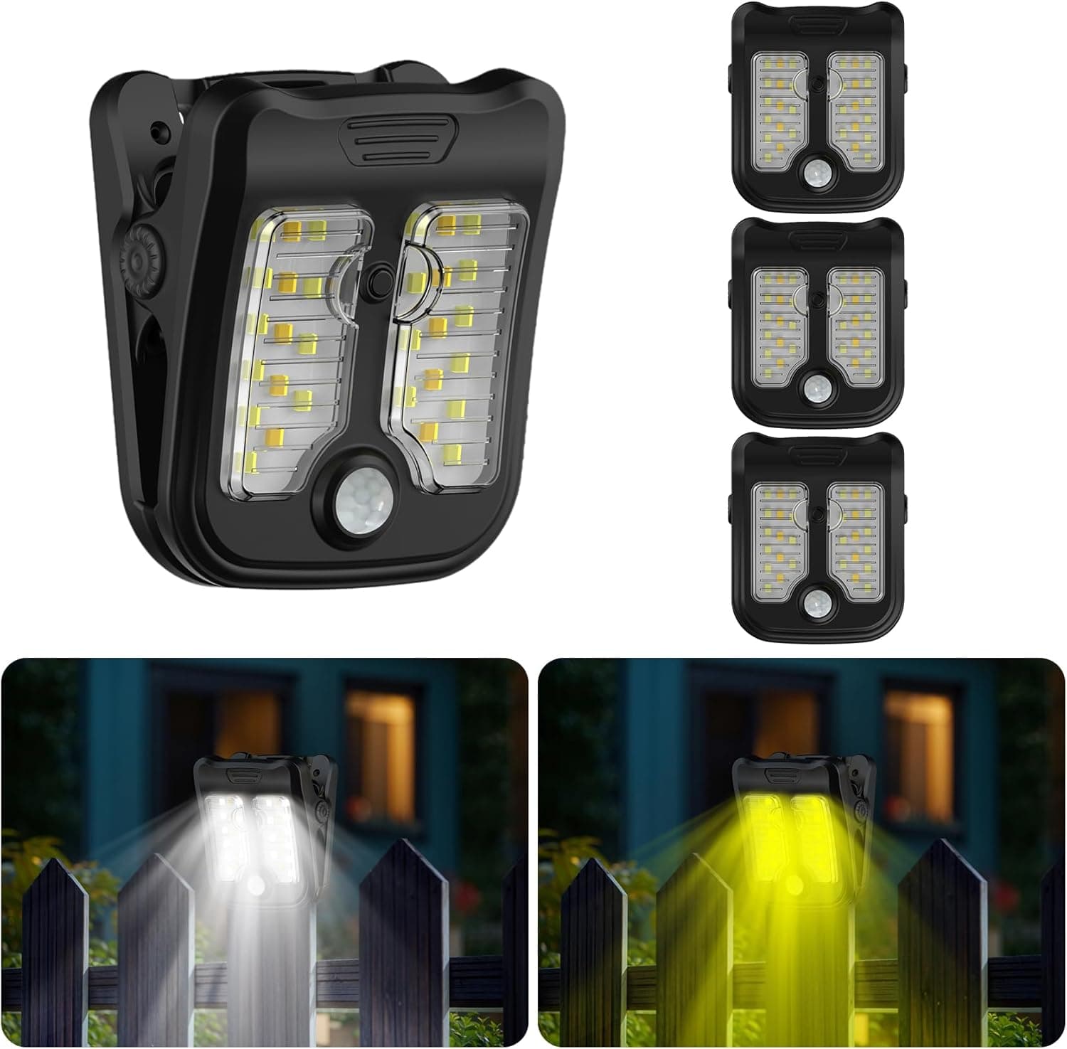 Tryme Small Solar Lights for Chain Link Fence Outdoor Motion Sensor Clip on Solar Lights for Garden Gate Deck Step Patio Camping 4 Pack