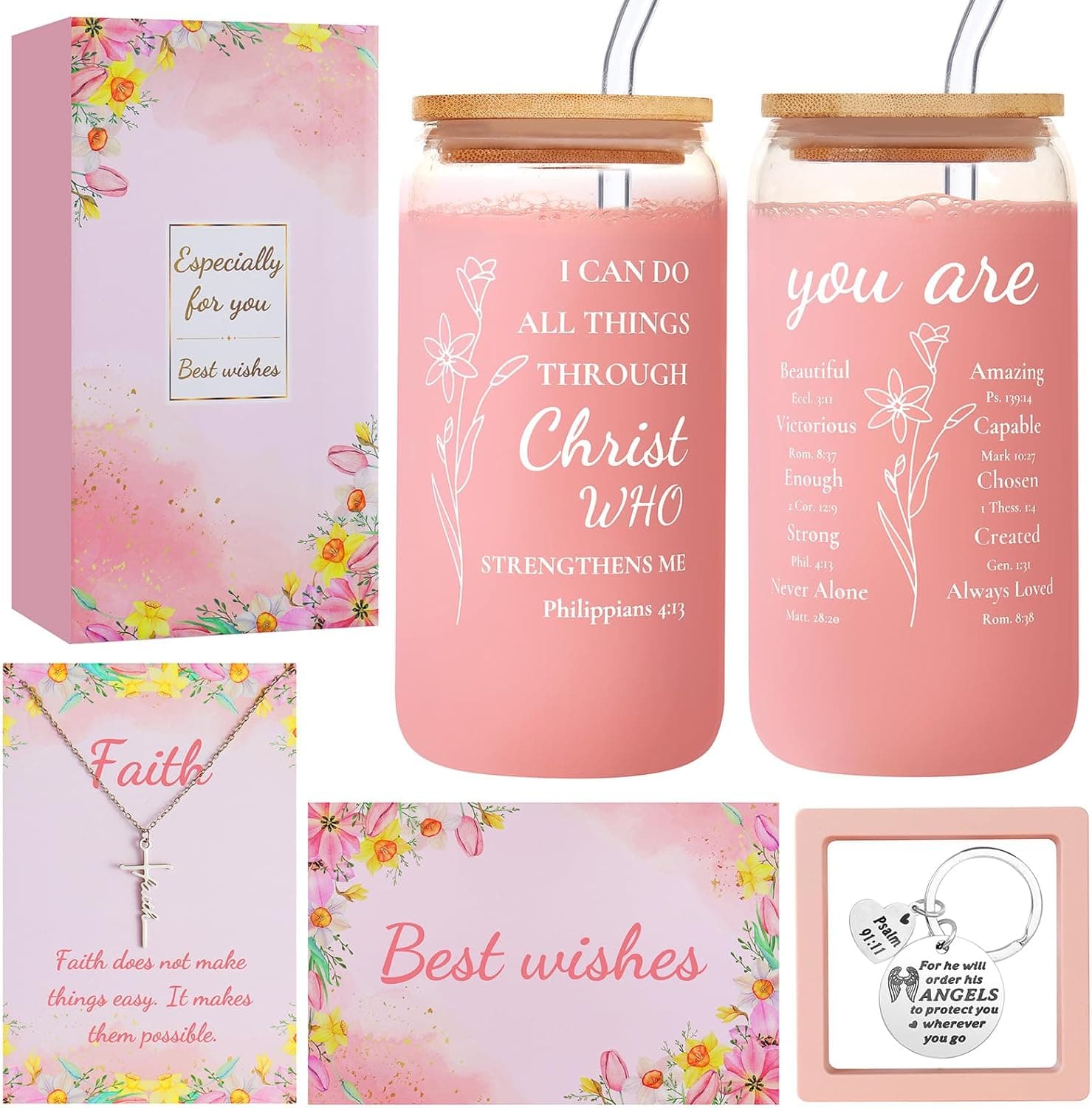 Christian Gifts for Women, Inspirational Religious Gift for Birthday, Mother’s Day, Christmas, Catholic Faith Based Gifts for Mom, Wife, Sister, Grandma, Aunt, Best Friend, 16oz Scripture Glass Cup