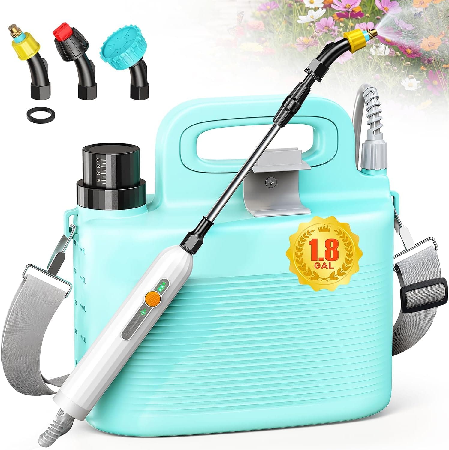 Battery Powered Garden Sprayer 1.8 Gallon, Lightweight Electric Weed Sprayer with Telescopic Wand & Adjustable Nozzles, Portable Yard Sprayer for Plant Watering, Lawn Care, Fertilizing,Gardening - image 1