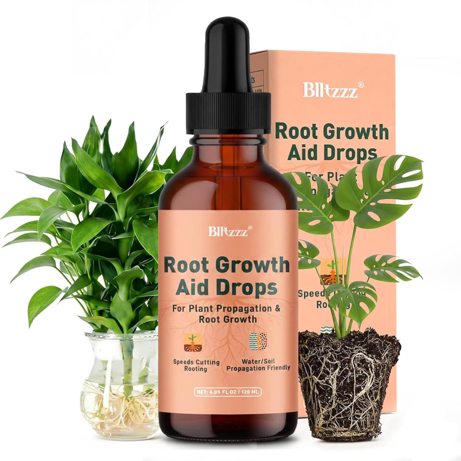 Root Drops Liquid Rooting Hormone for Cuttings | Fast Propagation Drops, Stronger Roots, Less Shock | Works in Water, Soil, Leca, Moss | for All Indoor Houseplants Like Pothos, Monstera (4 oz) (1)