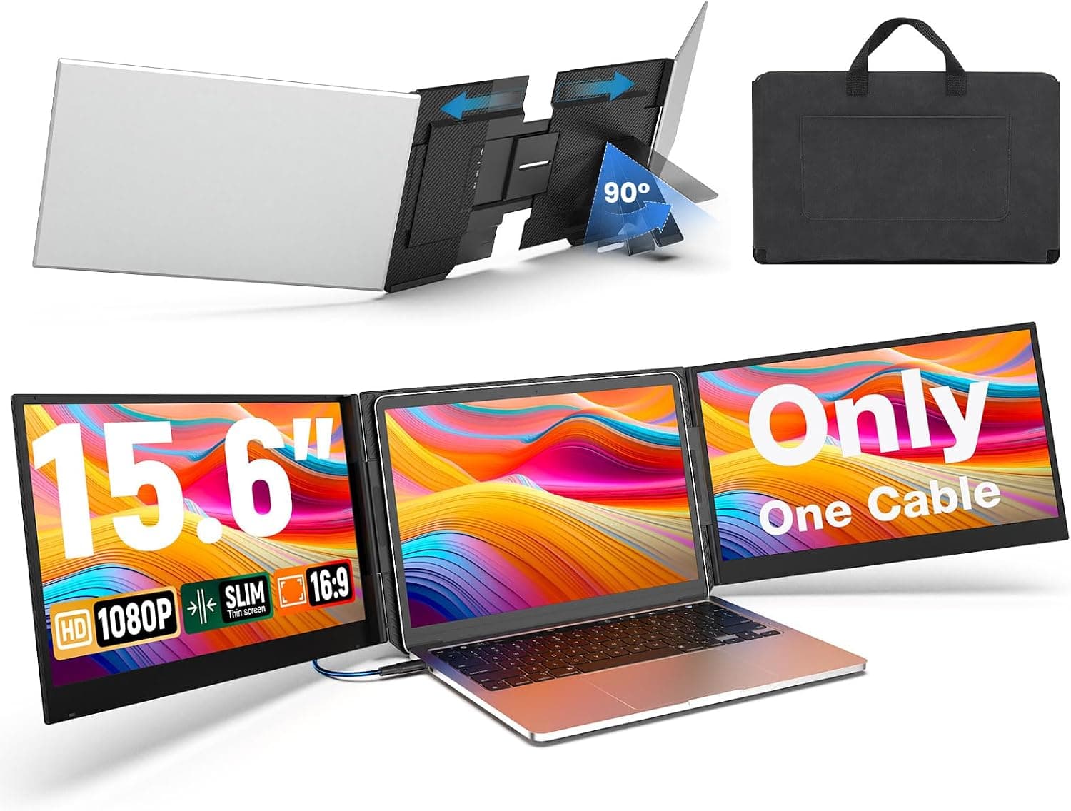 Laptop Screen Extender, 15.6" 1080P FHD IPS Display, One Cable Triple Monitor for 13"-17.3" Laptops, Driver Required, Laptop Monitor Extender Compatible with Windows, Mac, Chrome - image 1