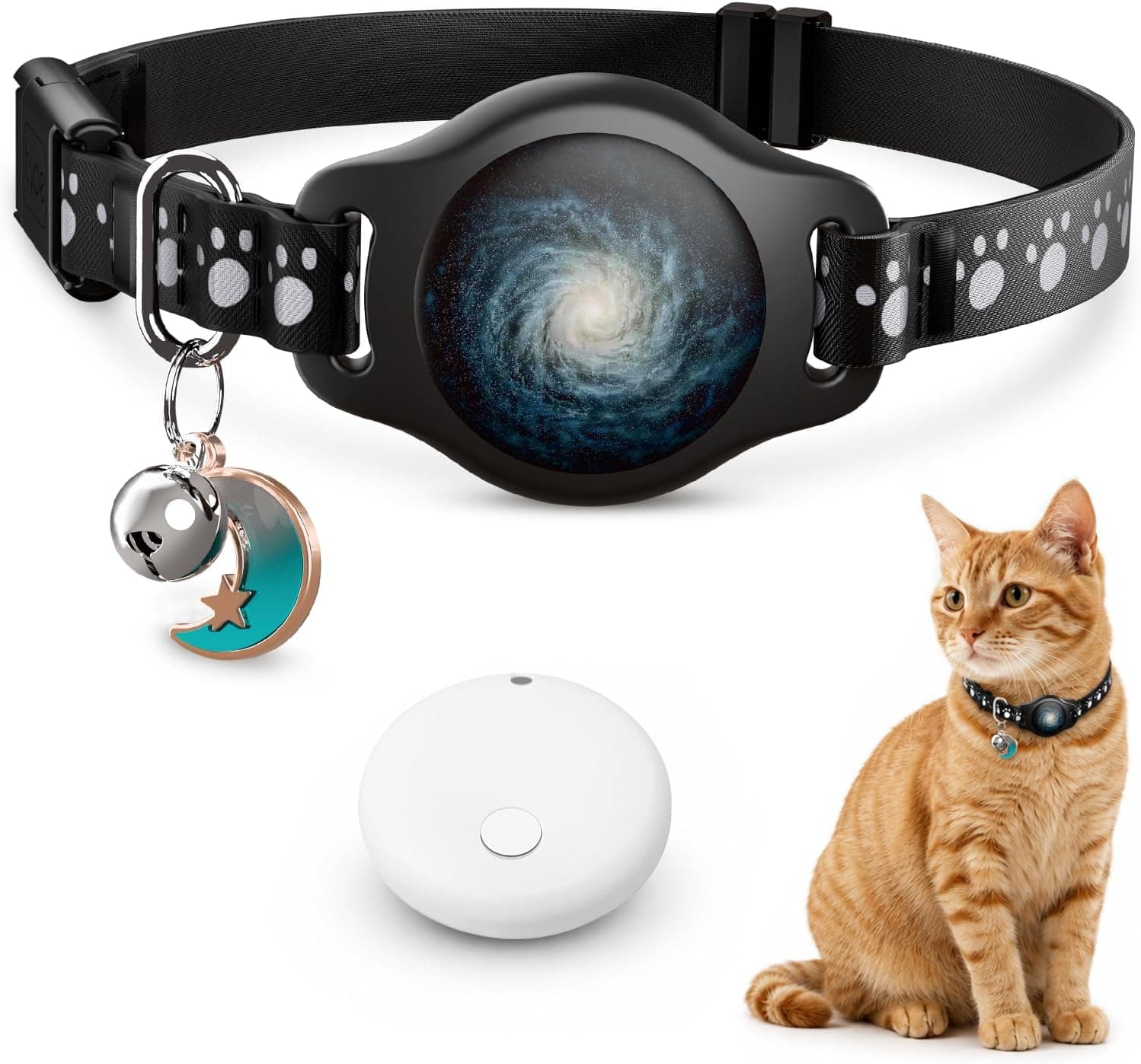 Cat Tracker Collar Waterproof Airtag Cat Collar with Finder Tag (iOS ONLY Not for Android Devices), Compatible with Apple Find My, Breakaway Tractive with Reflective Pattern & Bell, Black, 8-12" - image 1