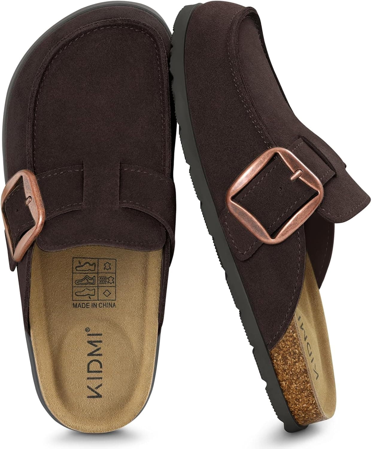 KIDMI Genuine Suede Clogs for Women Cork Footbed Leather Mules Slip On with Comfort Memory Foam and Adjustable Buckle - image 1