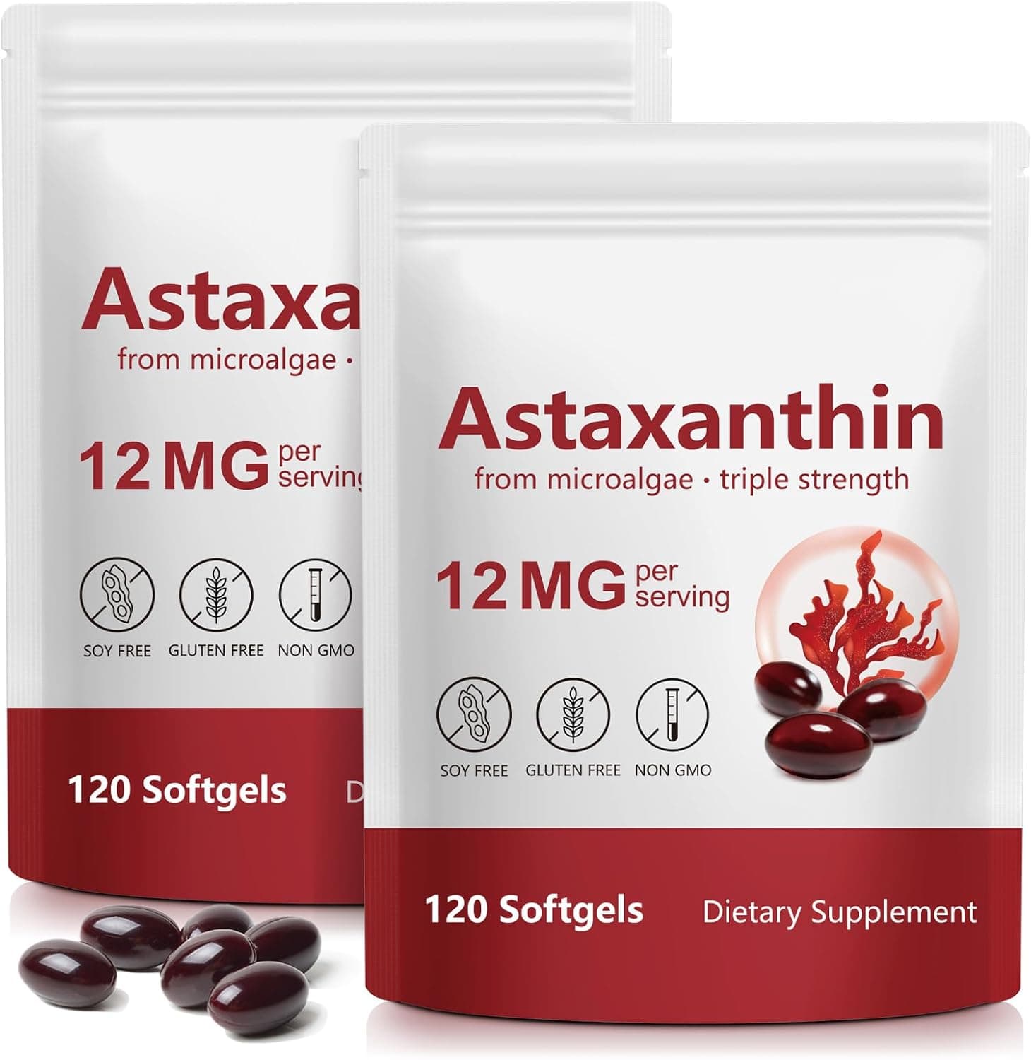 Tiuedu Astaxanthin 12mg, 120 Softgels, 4 Month Supply, Astaxanthin Antioxidant Supplements, Supports Eye, Joint, Internal Circulation, Skin Health- 2Package