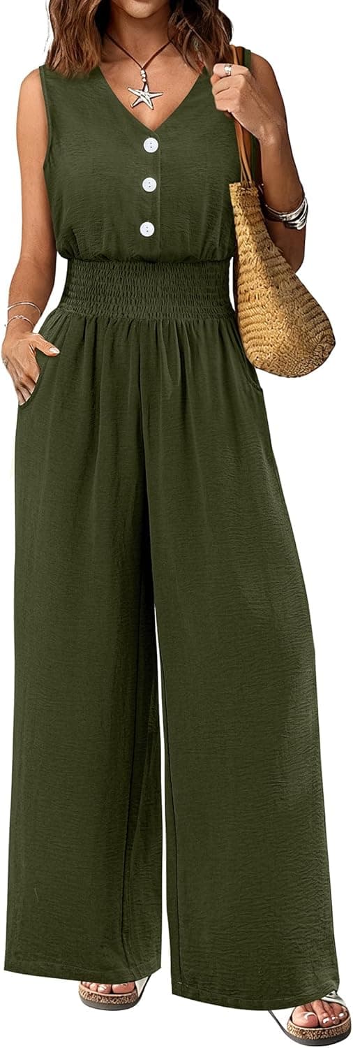 LOOKBOHO Women Jumpsuit Dressy Summer Rompers Casual Wide Leg Pants Sleeveless V Neck 2026 Elegant One Piece Outfit